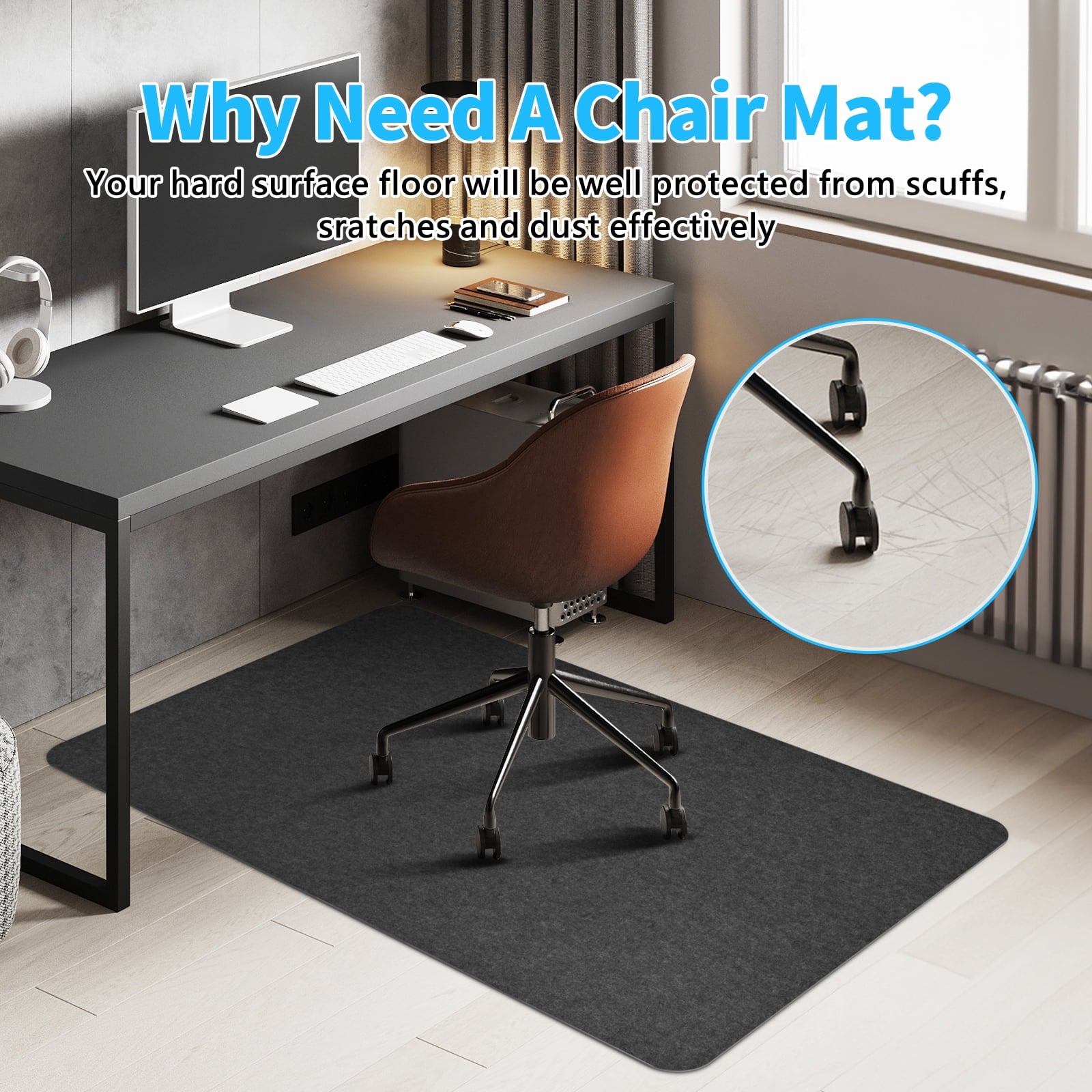 Hardwood Floor Office Chair Mats, 55" x 35",Floor Protector For Desk Chair,Dark Grey