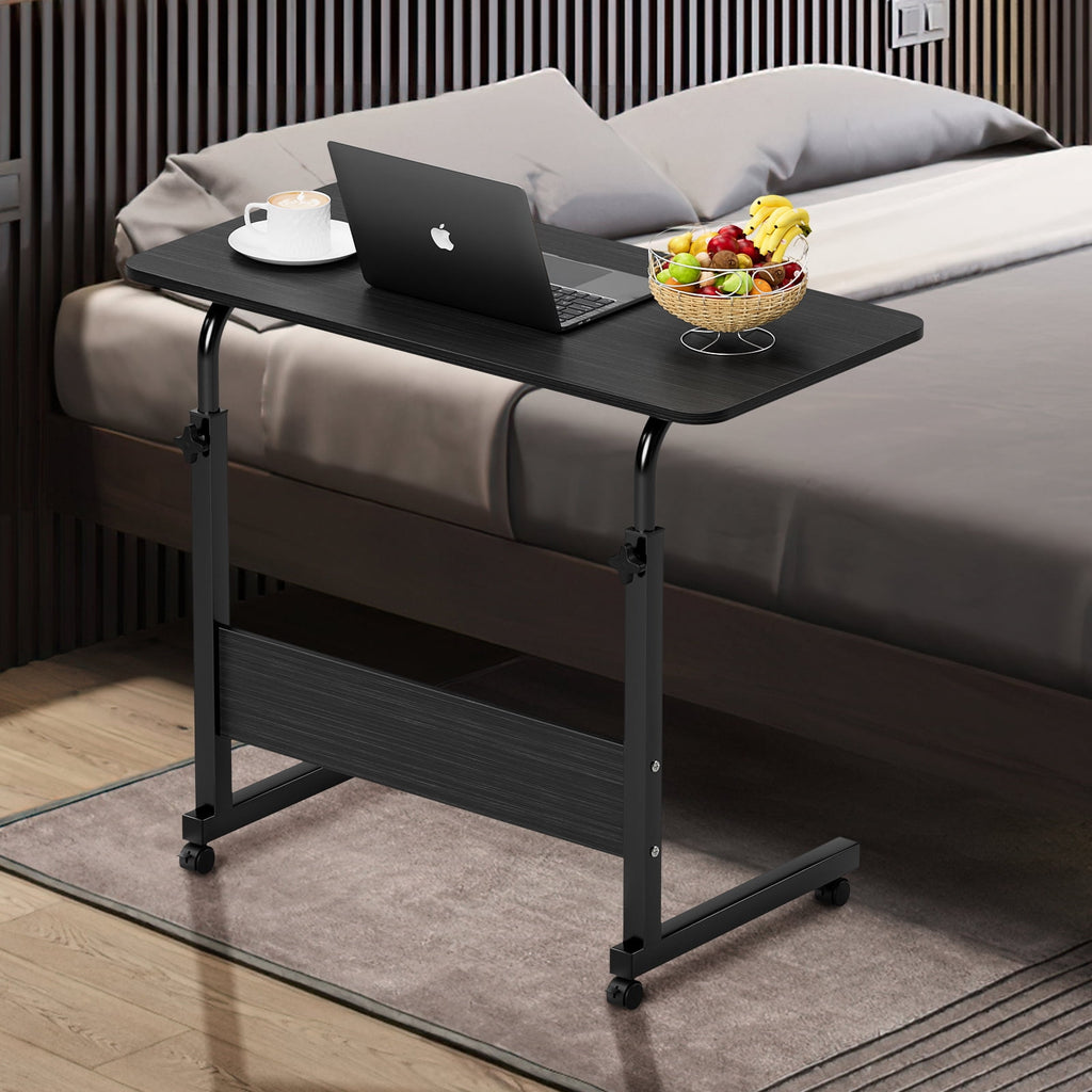 Qiushi Portable Couch Side Table Adjustable Tray Table on Wheels for Home, Office Black