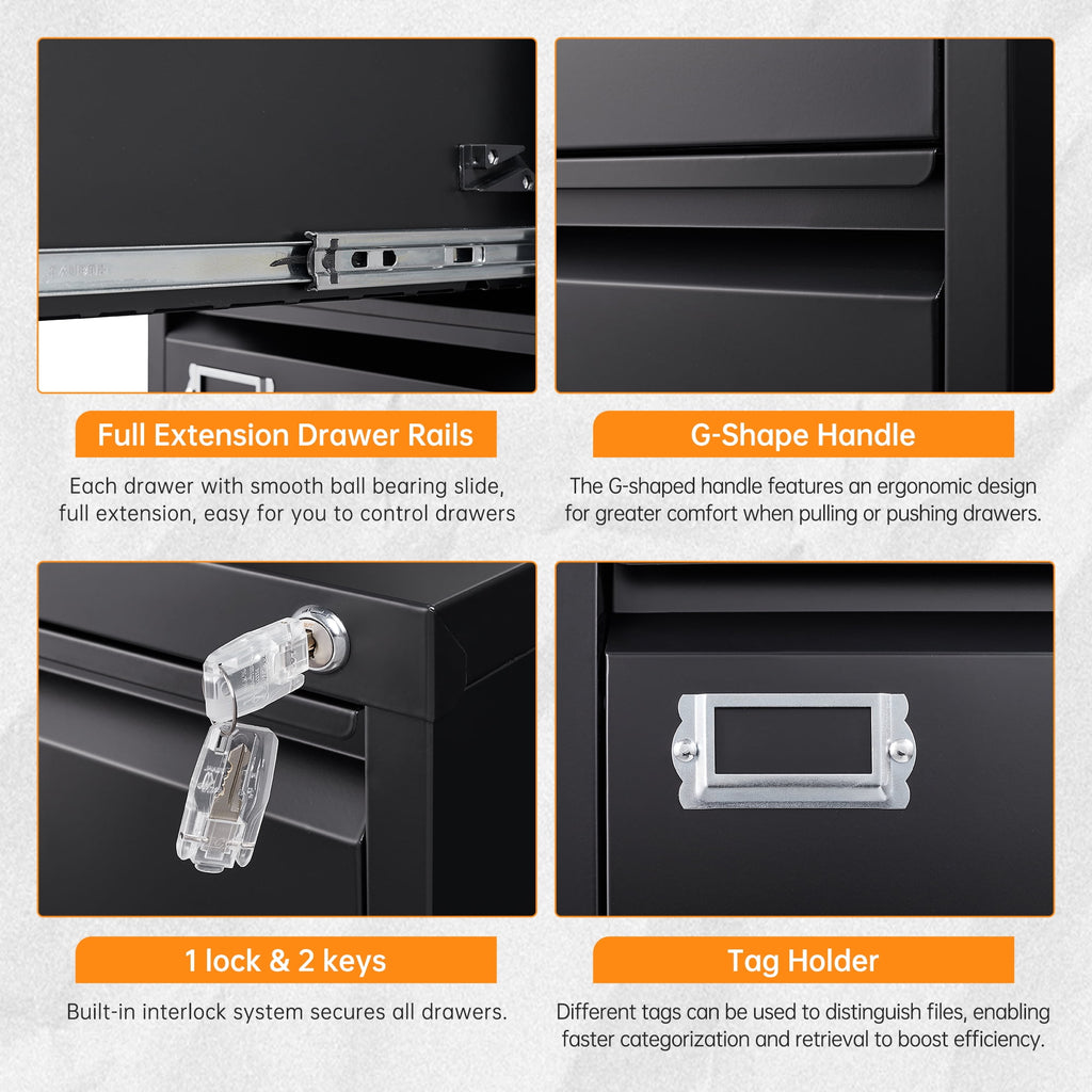 STANI 2 Drawer Filing Cabinet with Lock, Metal Vertical File Storage Cabinets for Home Office, Letter/A4 File Folders Storage, Assembly required (Black)