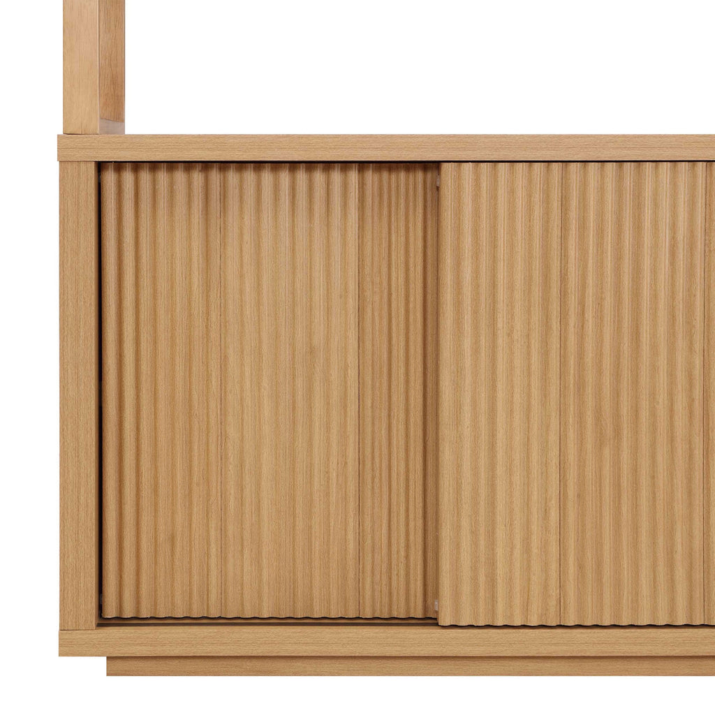 Beautiful Fluted 3-Shelf Bookcase with Storage Cabinet by Drew Barrymore, Light Honey Wood Finish