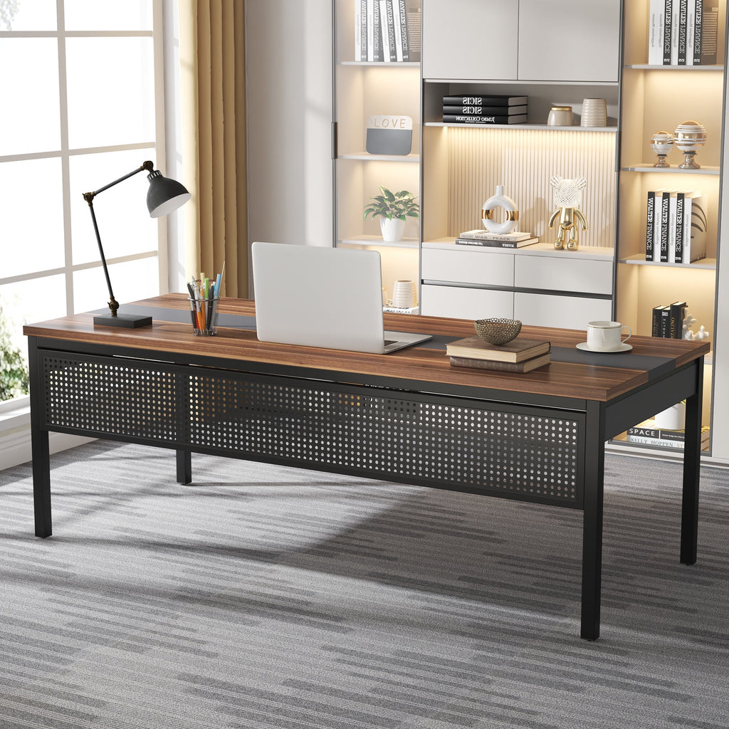 Tribesigns 70.8" Large Computer Desk with 47" File Cabinet, L Shaped Executive Office Desk Workstation, Walnut & Black