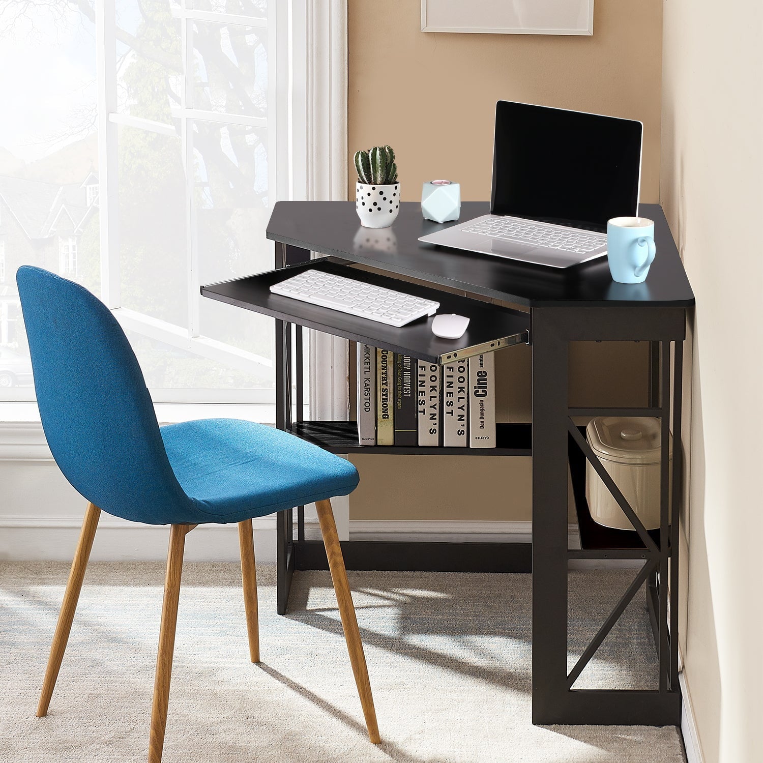 Black Triangle Corner Desk, Office/Computer/Writing Desk for Student Apartments