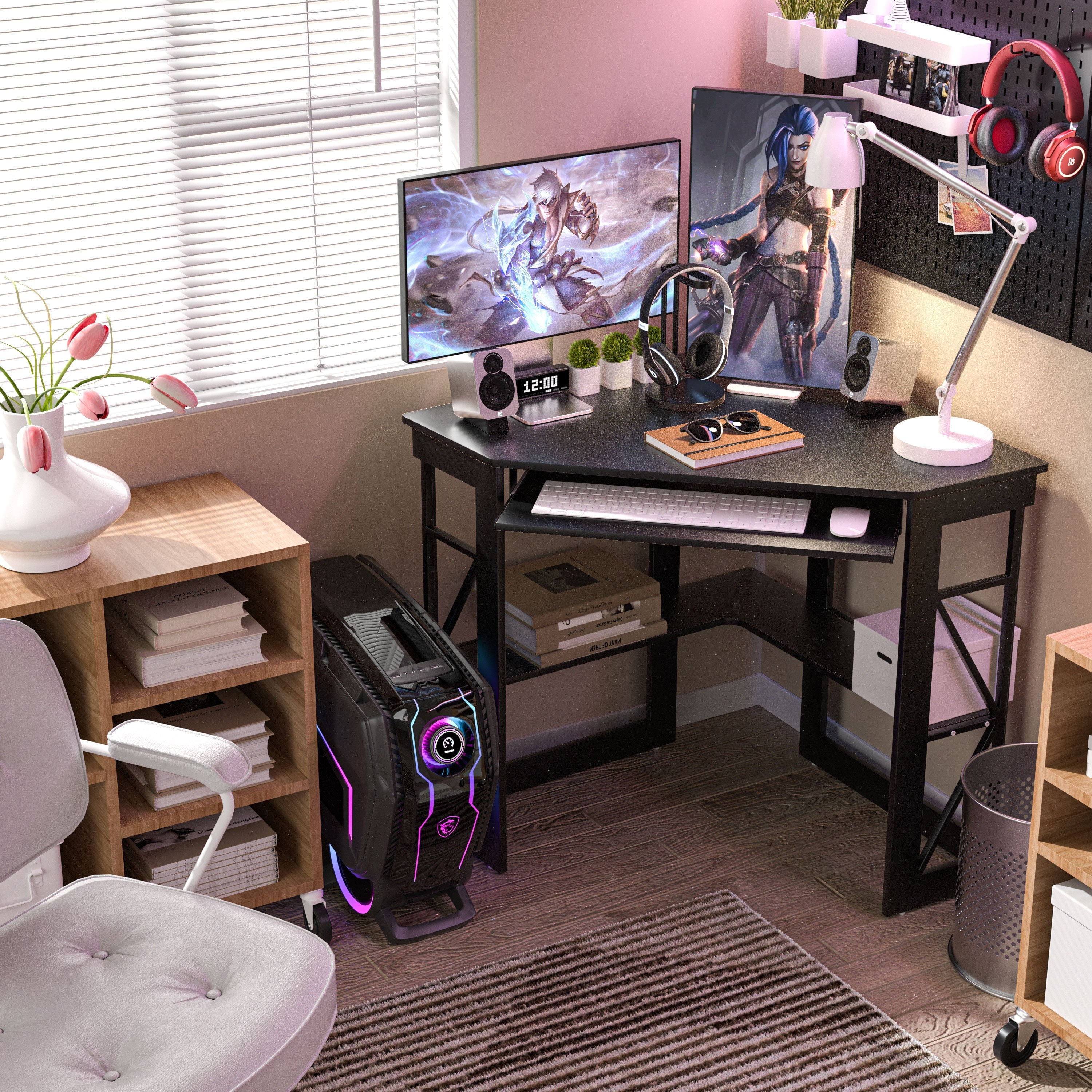 Black Triangle Corner Desk, Office/Computer/Writing Desk for Student Apartments