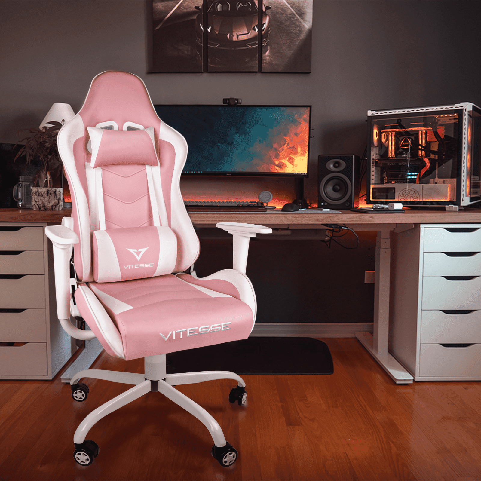 Waleaf Ergonomic Adult Gamer Chair, 330 lb Racing Gaming Office Chair, Gamer Height Adjustable Swivel with Lumbar Support and Headrest