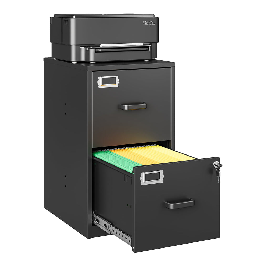 STANI 2 Drawer Filing Cabinet with Lock, Metal Vertical File Storage Cabinets for Home Office, Letter/A4 File Folders Storage, Assembly required (Black)