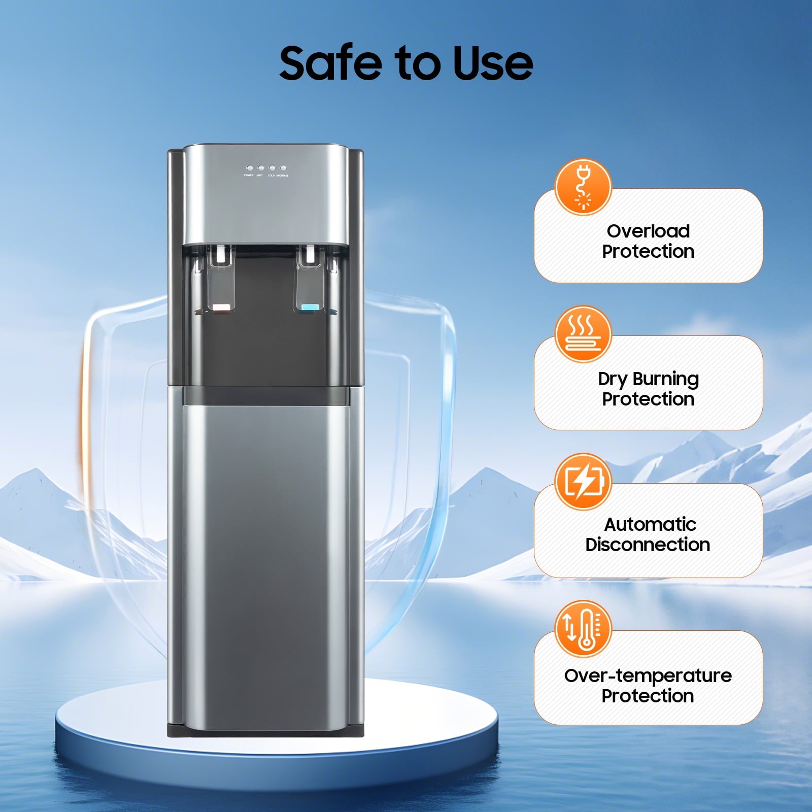 Bottom Loading Water Dispenser with Hot & Cold Water,304 Stainless Steel Inner Liner,5 Gallon Bottle,620W Power  Safe for Home/Office/Commercial (Dark Gray)​