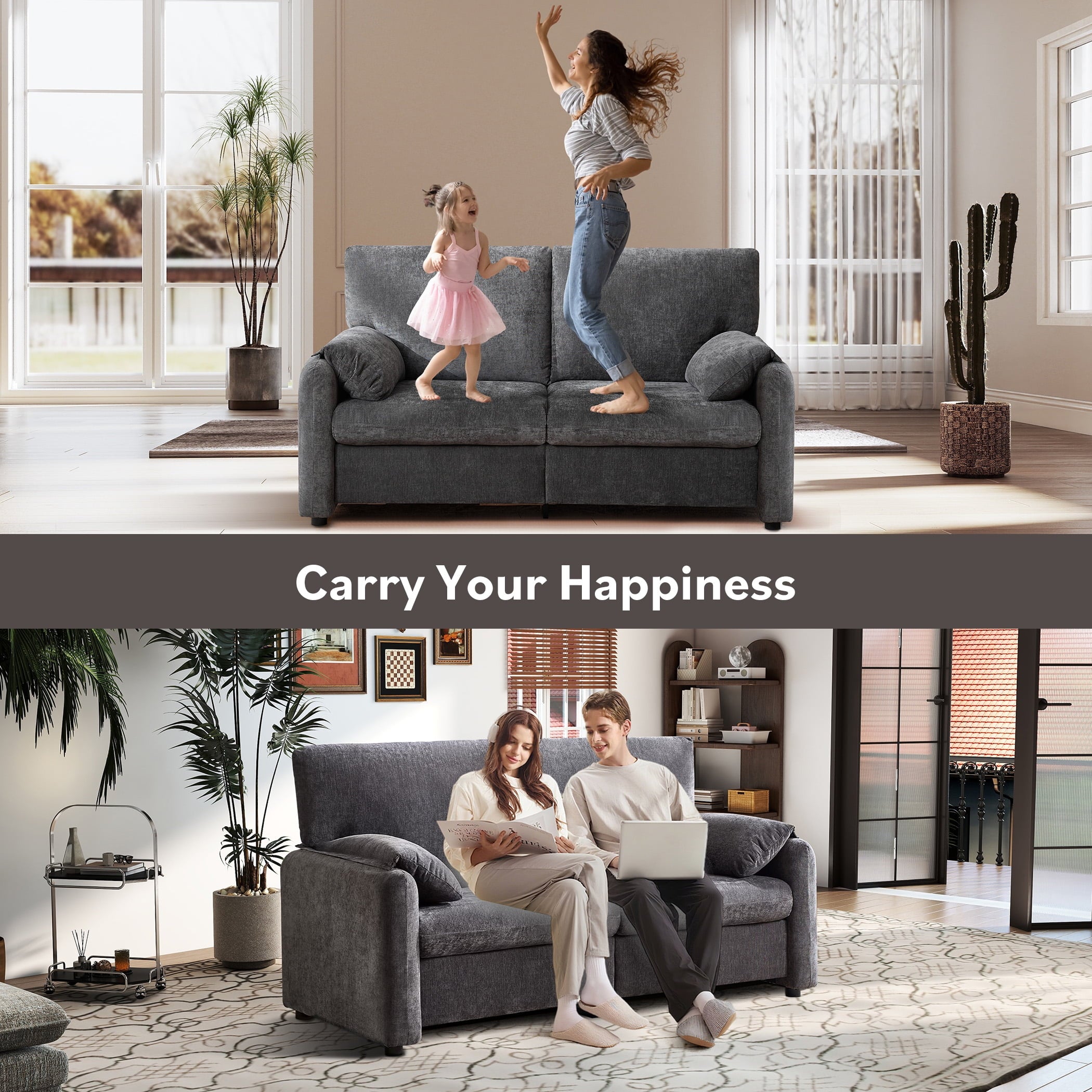 JONPONY 70"Chenille Loveseat, Cloud Couch with Soften Arms for Small Spaces , Neck Extra Deep Seats Sofas, Grey