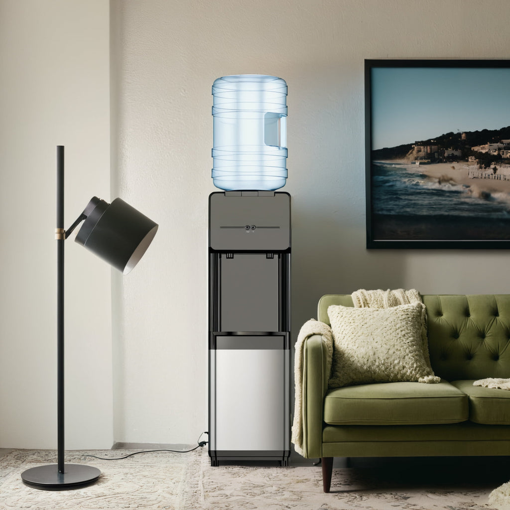 Simzlife Top Loading Hot and Cold Water Dispenser for 3 or 5 Gallon Bottles, Equipped with Child Safety Lock, Suitable for Home Kitchens, Offices and More, Black