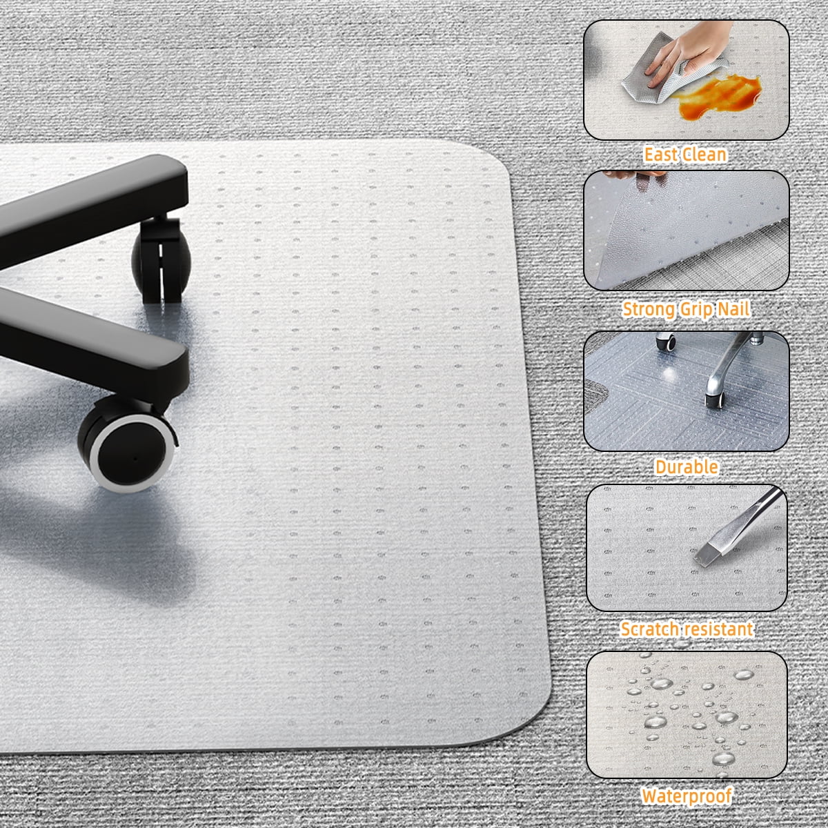 GPED 46" x 60" Office Chair Mat for Low Medium Pile Carpet, Office Carpet Chair Mat,Transparent Non-slip Carpet Protecor Mats with Grippers for Work, Home, Gaming