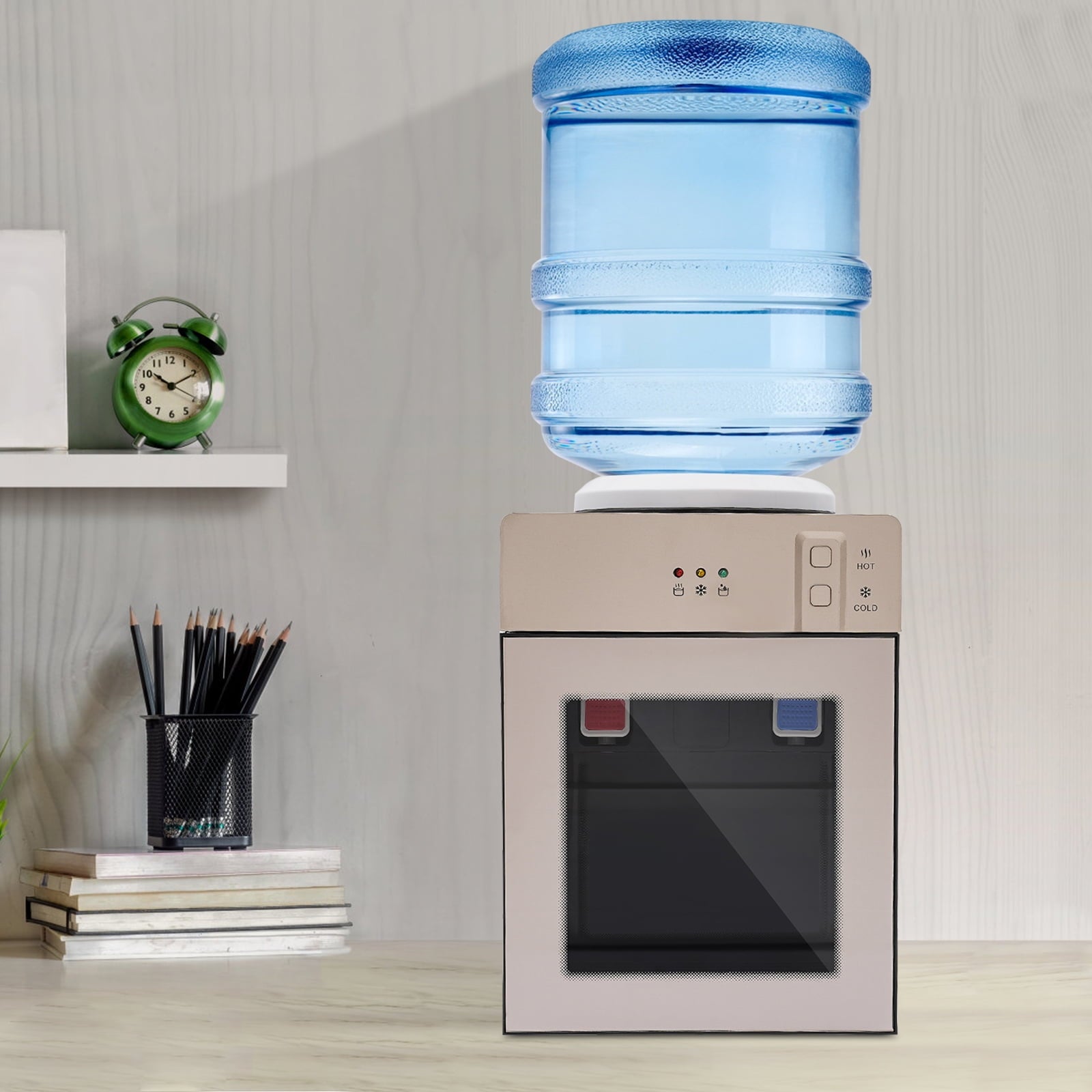 Peakora Countertop Hot and Cold Water Cooler Champagne Gold Desktop Electric Water Dispenser with 500w Heating Power 75w Cooling Power Top Loading Water Dispenser for Both Home and Commercial Places