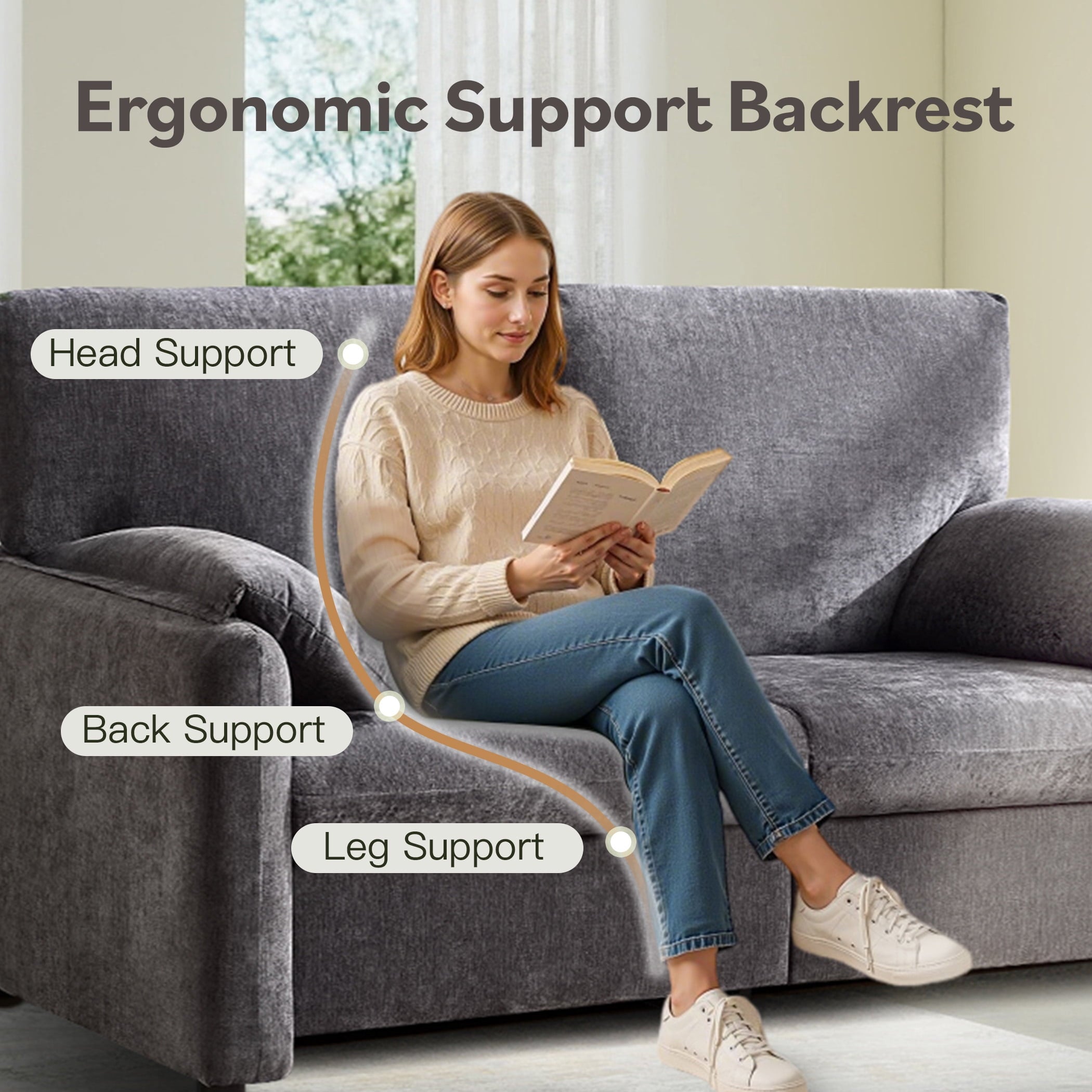 JONPONY 70"Chenille Loveseat, Cloud Couch with Soften Arms for Small Spaces , Neck Extra Deep Seats Sofas, Grey