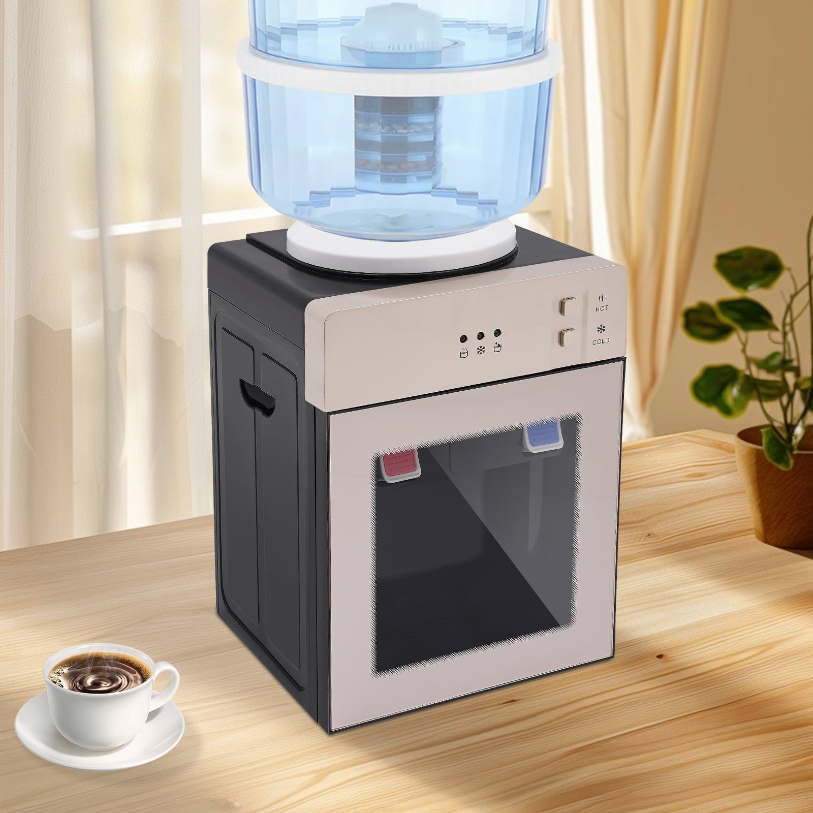 Peakora Countertop Hot and Cold Water Cooler Champagne Gold Desktop Electric Water Dispenser with 500w Heating Power 75w Cooling Power Top Loading Water Dispenser for Both Home and Commercial Places