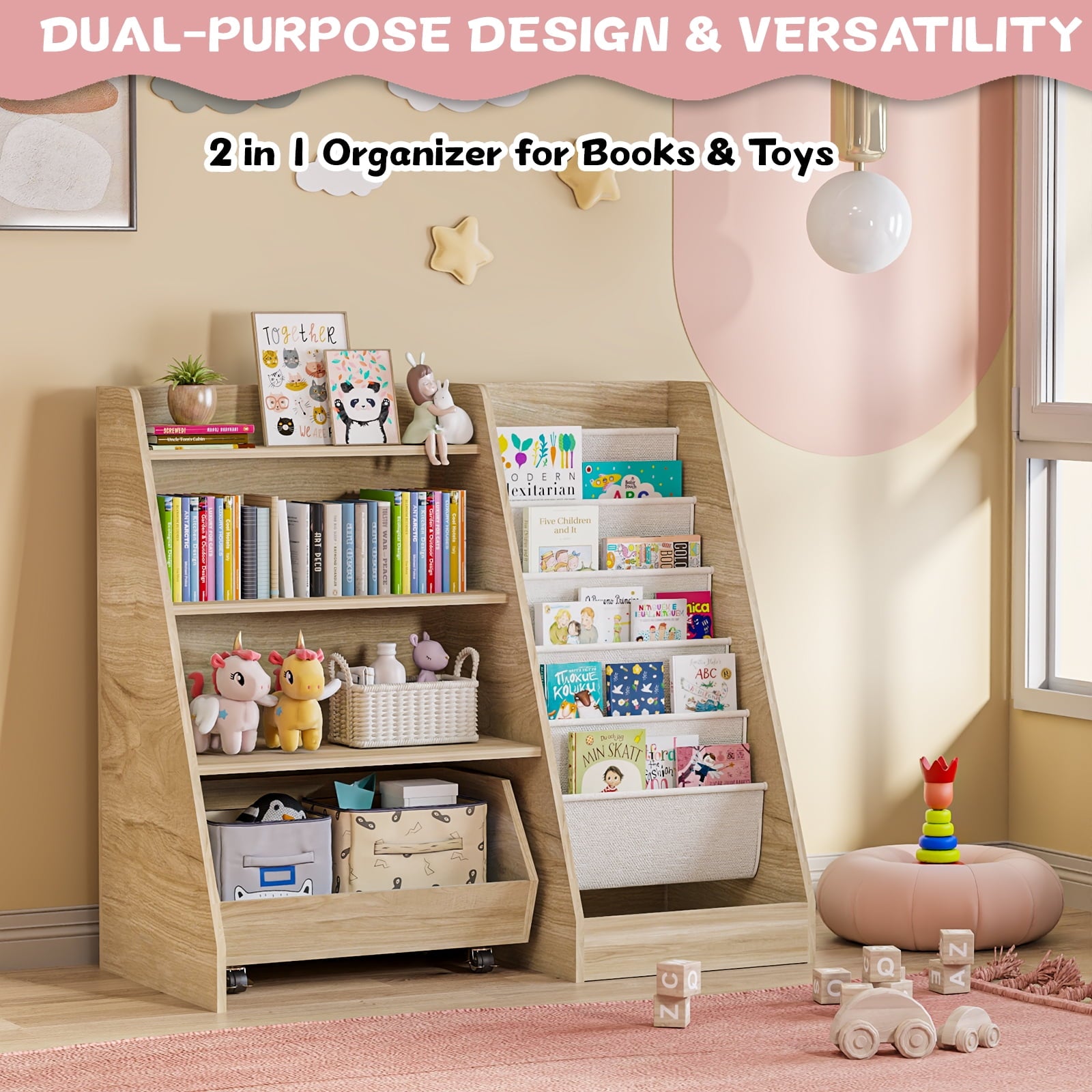 4-Tier Kids Bookshelf and Toy Storage, Book Shelf for Kids Rooms, Wooden bookcase for Toddler Children Baby in Nursery Playroom Living Room - Idea Gifts for Boys and Girls (Oak)