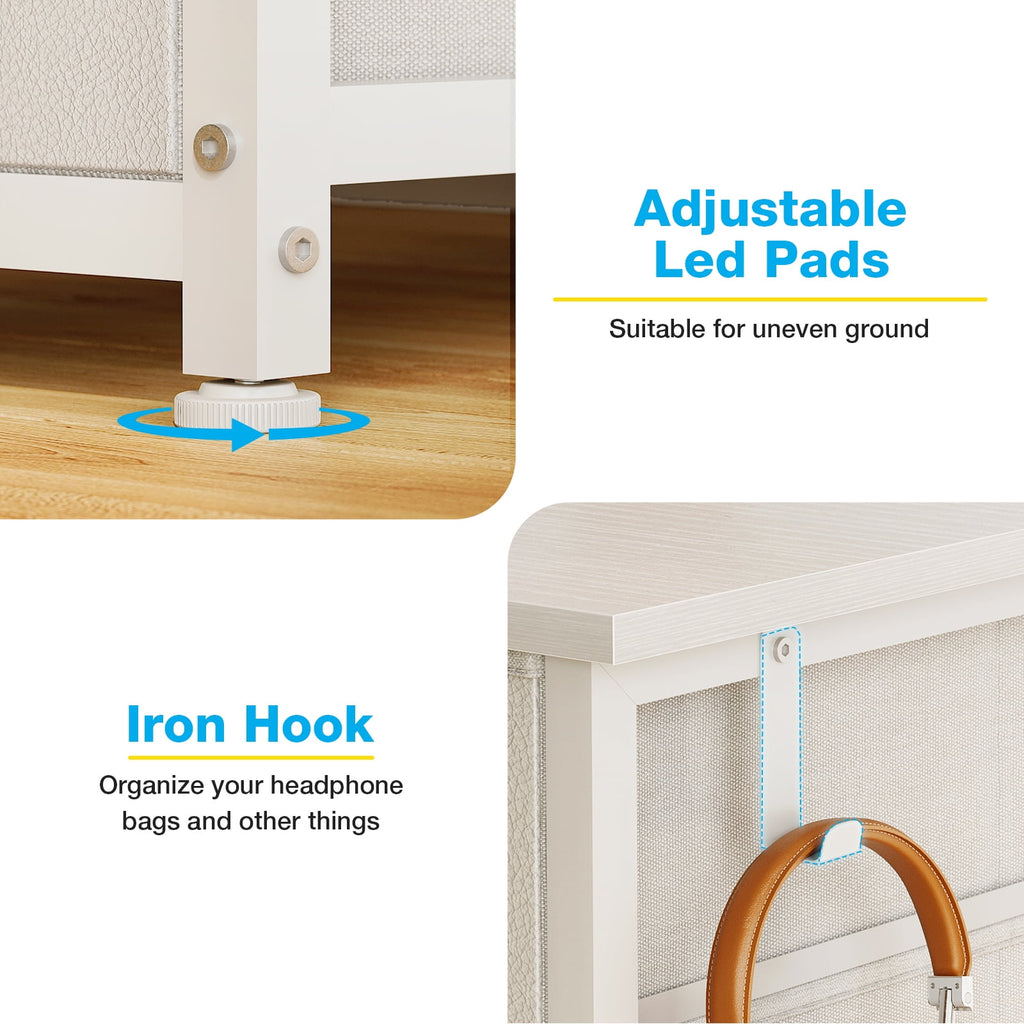 White Computer Desk with Drawers for Storage - 48 inch Home Office Desk with 8 Fabric Drawers, Writing Study Desk with Drawers on Both Sides for Bedroom