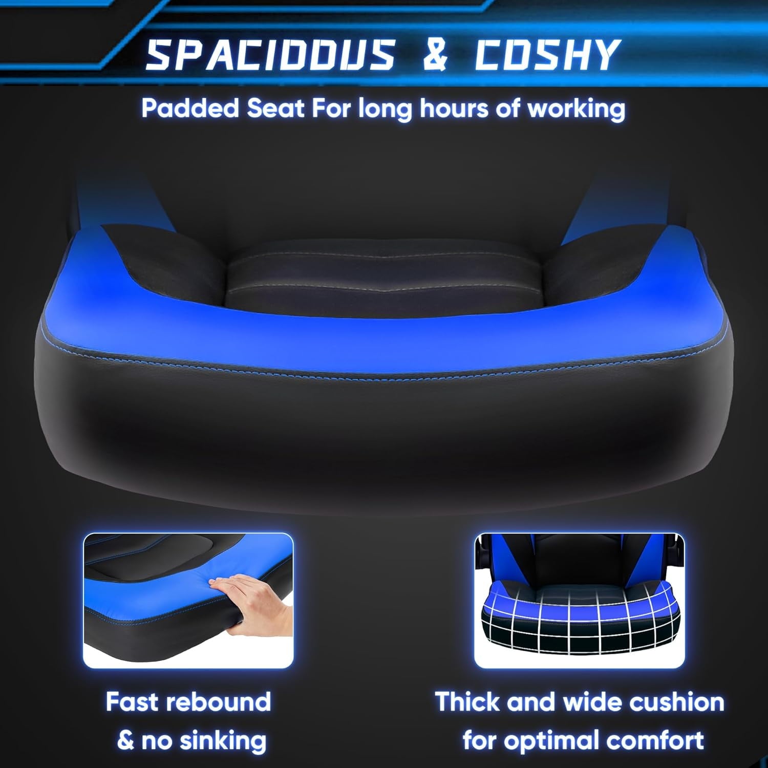 Ergonomic Gaming Chair, High Back PU Leather Computer Desk Chair with Lumbar Support, Flip-up Armrests & Adjustable Height, Black Blue