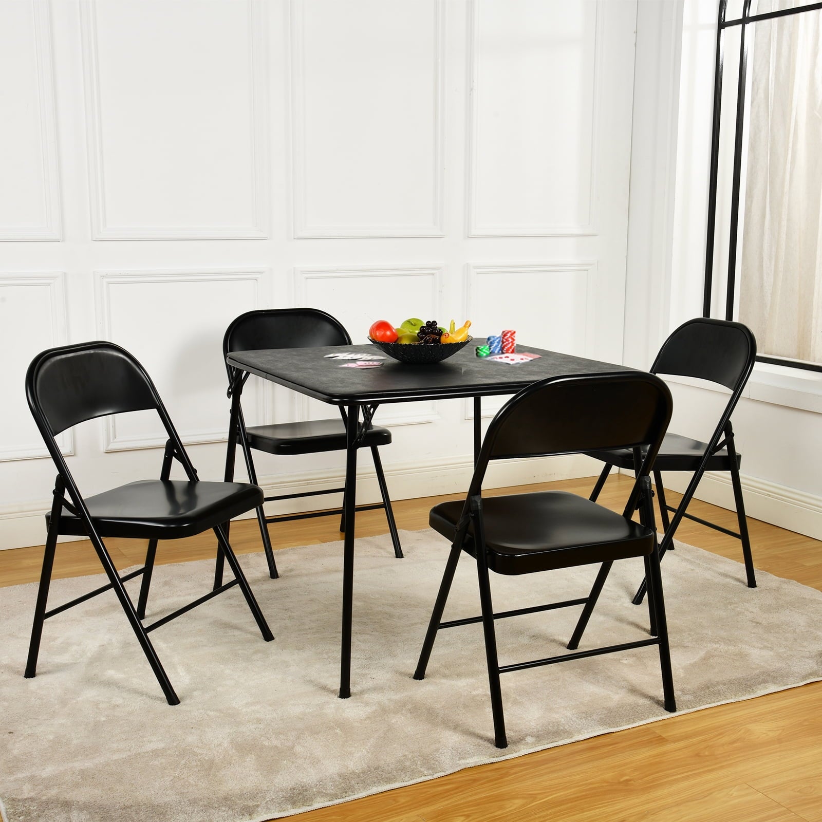 Homy Casa 34" Folding Card Table, Portable Table for Dining, Camping, or Game Night, Black