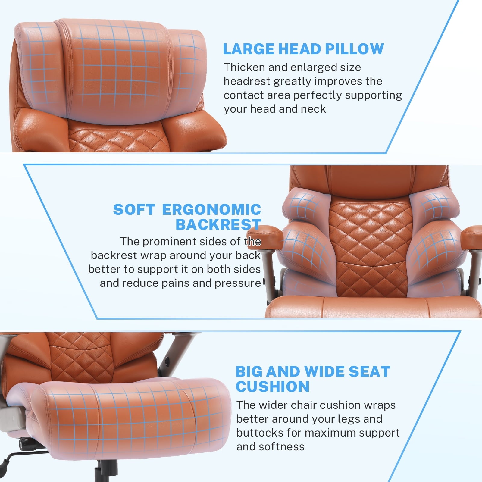 WOSDOM Big and Tall Office Chair 700lbs, Large High Back Executive Chair with Extra Wide Seat, Heavy Duty Rocking Computer Chair, 3D Flip Arms, Adjustable Lumbar Support, Brown