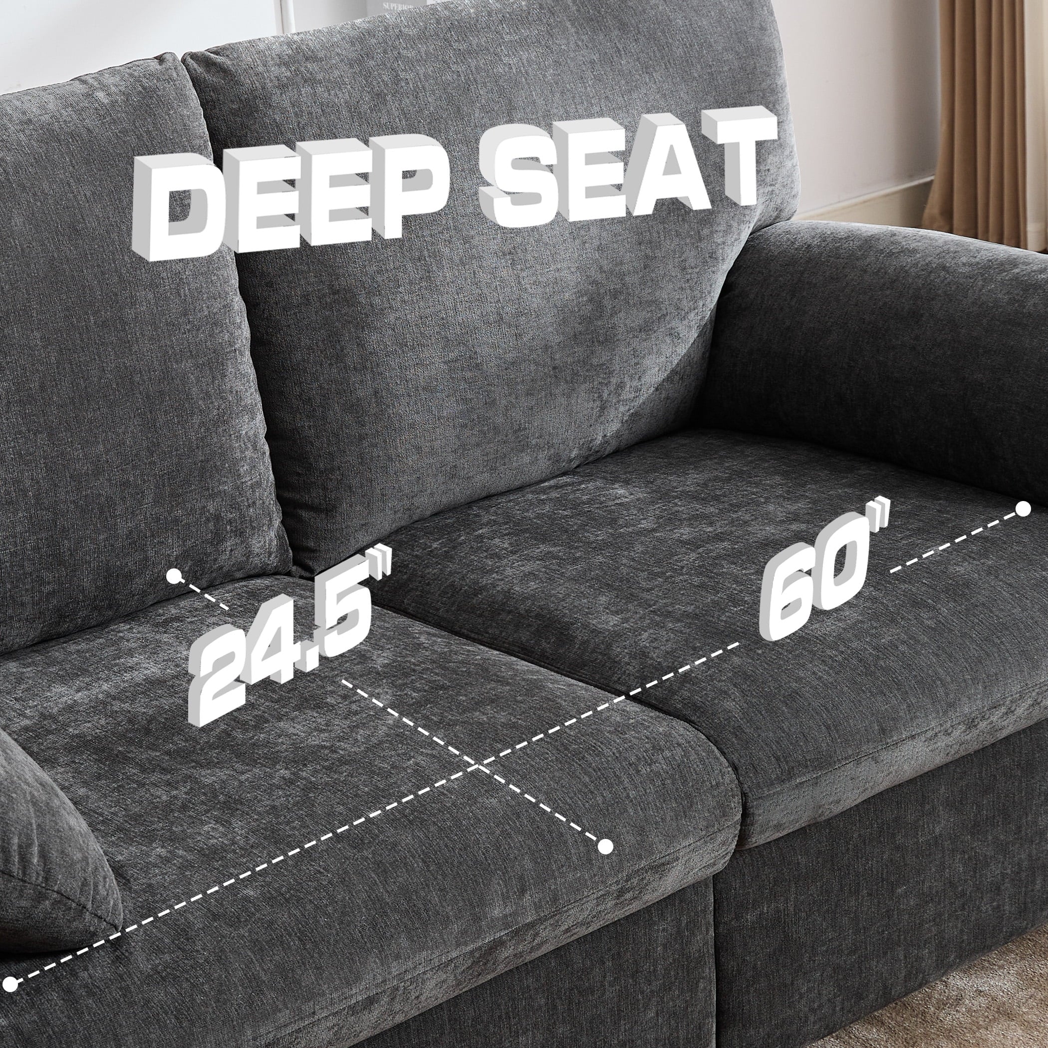 JONPONY 70"Chenille Loveseat, Cloud Couch with Soften Arms for Small Spaces , Neck Extra Deep Seats Sofas, Grey