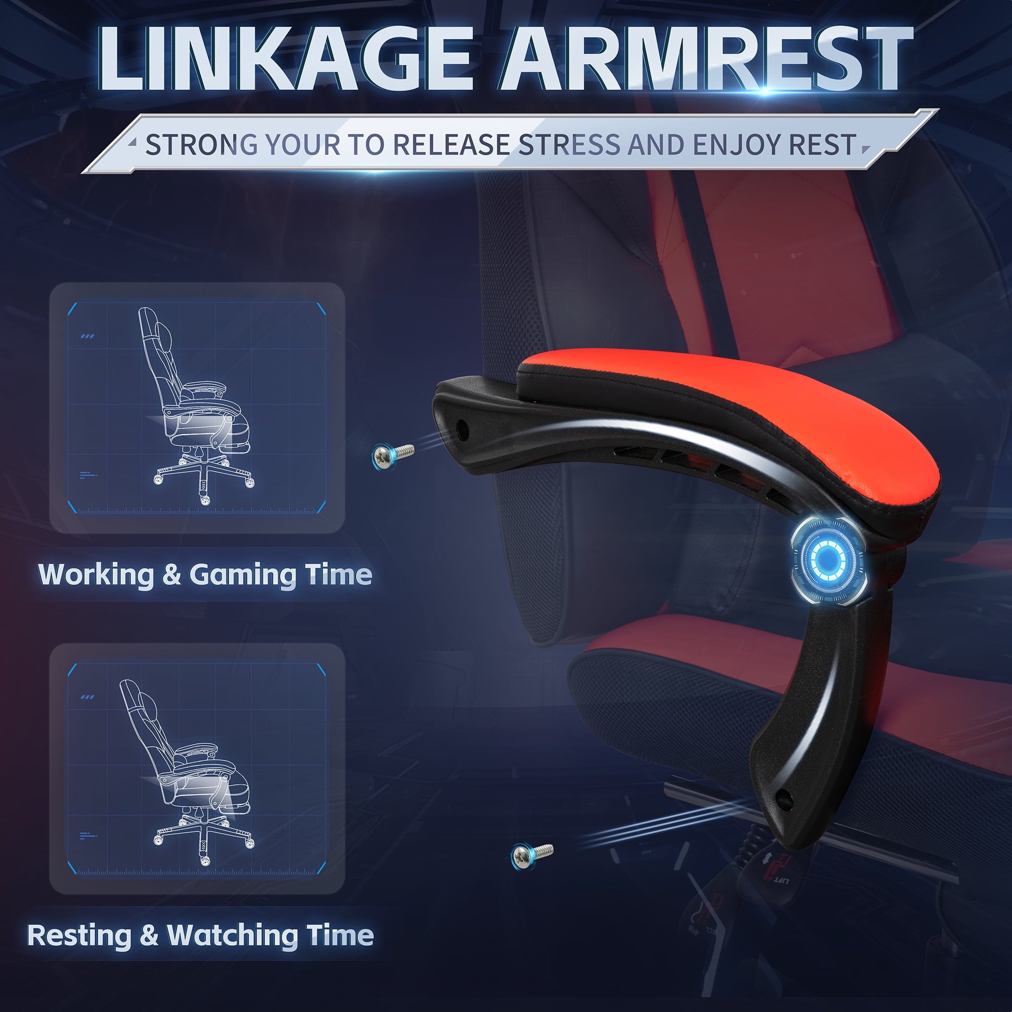 Walsunny Ergonomic Gaming Chair with Adjustable Footrest and Massage Leather Game Chair large gaming chair with Headrest and Lumbar Support for Adults, Red