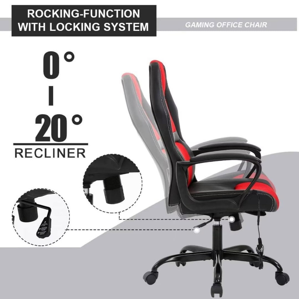 NiamVelo PC Gaming Chair Massage Office Chair Adjustable Computer Chair with Lumber Support for Adults and Kids 250lbs Capacity, Red