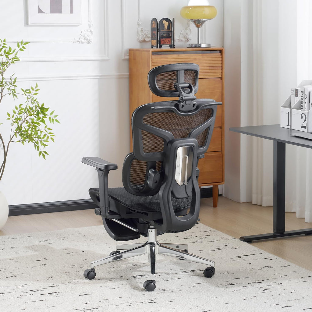 Ergonomic Mesh Office Chair with Armrests, Big and Tall Desk Chair with Lumbar Support, High Back Swivel Computer Chair for Home Office (Black Mesh Dual Support)