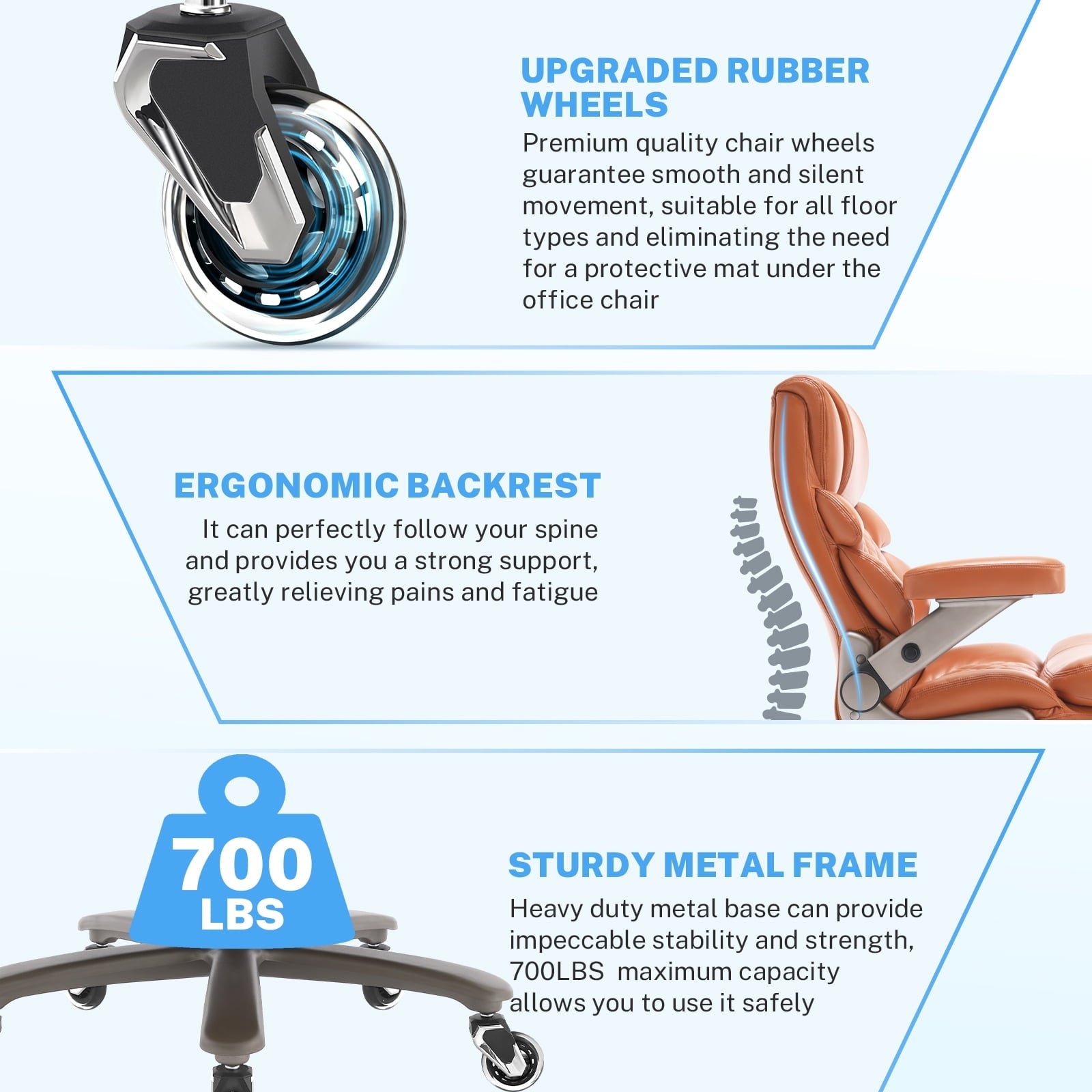 WOSDOM Big and Tall Office Chair 700lbs, Large High Back Executive Chair with Extra Wide Seat, Heavy Duty Rocking Computer Chair, 3D Flip Arms, Adjustable Lumbar Support, Brown