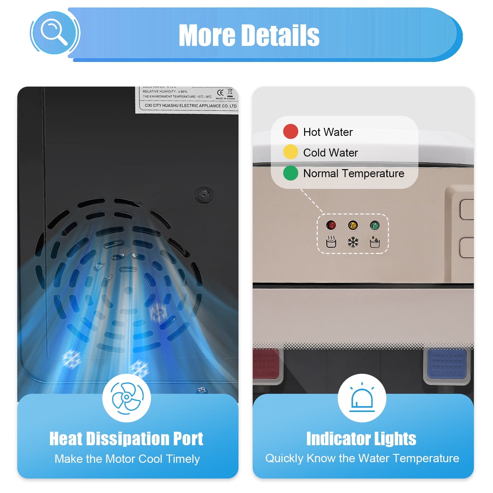 Peakora Countertop Hot and Cold Water Cooler Champagne Gold Desktop Electric Water Dispenser with 500w Heating Power 75w Cooling Power Top Loading Water Dispenser for Both Home and Commercial Places