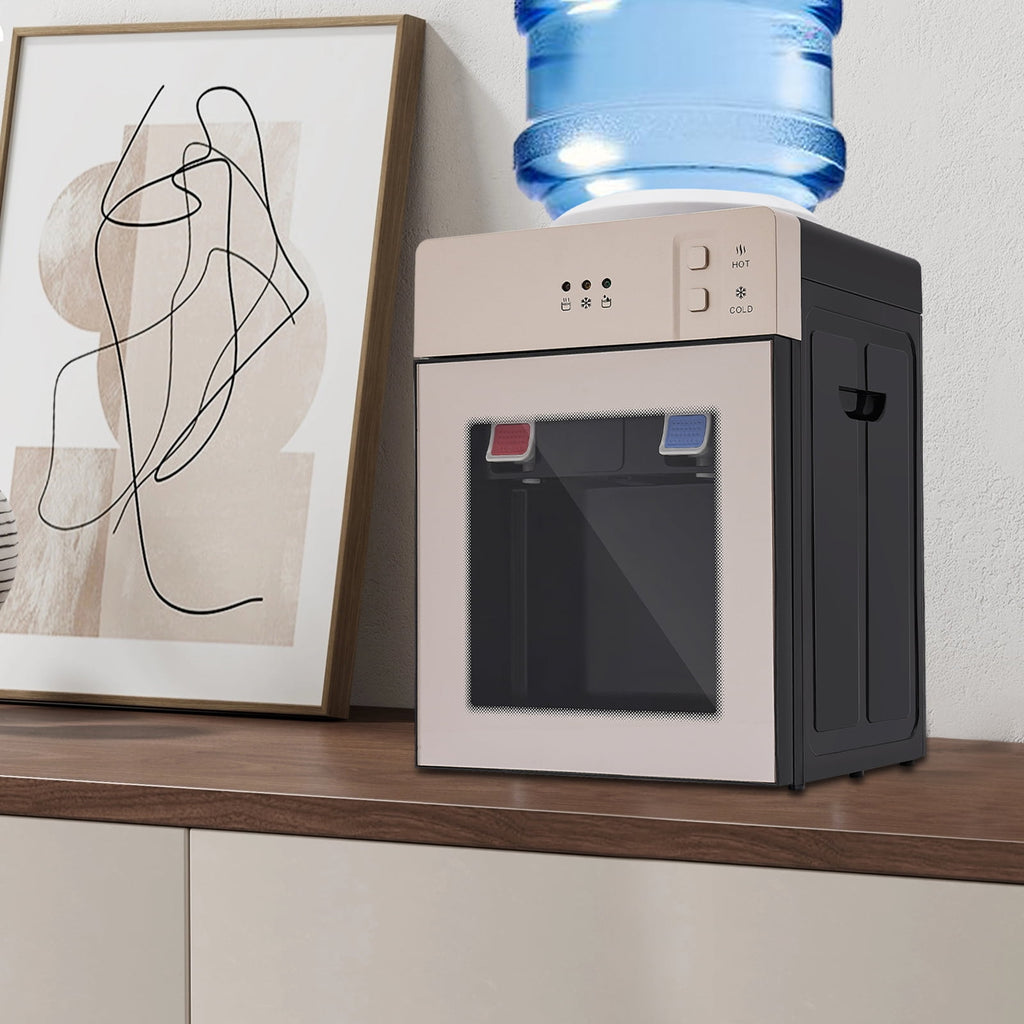 Peakora Countertop Hot and Cold Water Cooler Champagne Gold Desktop Electric Water Dispenser with 500w Heating Power 75w Cooling Power Top Loading Water Dispenser for Both Home and Commercial Places