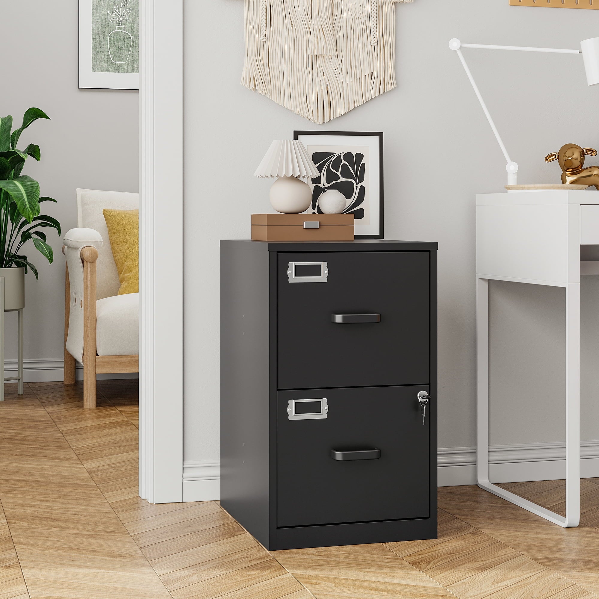 STANI 2 Drawer Filing Cabinet with Lock, Metal Vertical File Storage Cabinets for Home Office, Letter/A4 File Folders Storage, Assembly required (Black)