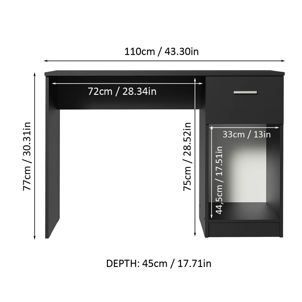 Madesa Compact Computer Desk Study Table for Small Spaces Home Office 43 Inch Student Laptop PC Writing Desks with Storage and Drawer, Modern Ergonomic Gaming Workstation - Black