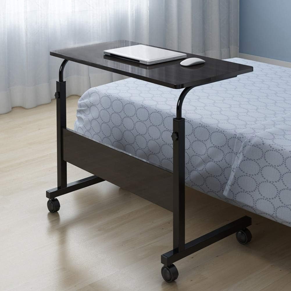 Qiushi Portable Couch Side Table Adjustable Tray Table on Wheels for Home, Office Black