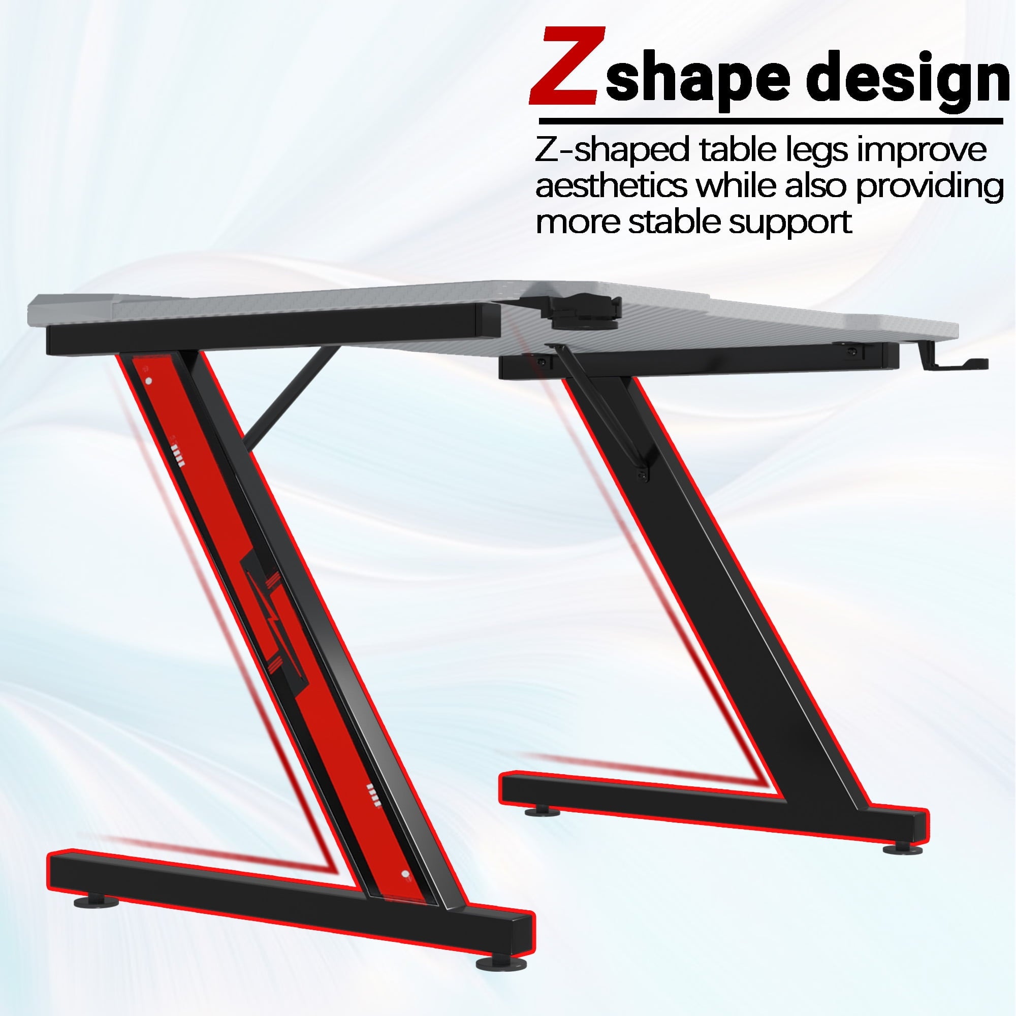 Homall 32 Inches Z-Shaped Gaming Desk Carbon Fiber Surface Desk with Cup Holder & Headphone Hook, Gray