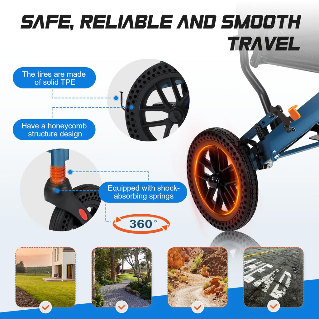 20LBS Ultra-Lightweight Foldable Wheelchair for Adults & Seniors, 10” Honeycomb Tires, Dual Handbrake, 220LBS Capacity, Portable for Travel & Daily Use