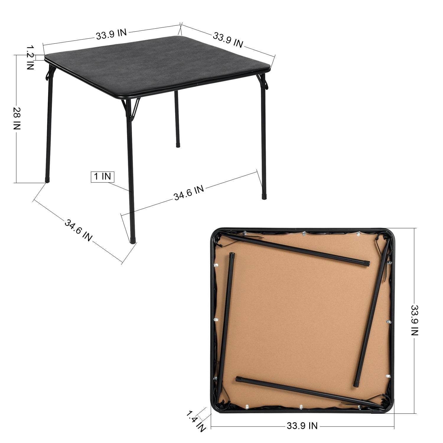 Homy Casa 34" Folding Card Table, Portable Table for Dining, Camping, or Game Night, Black