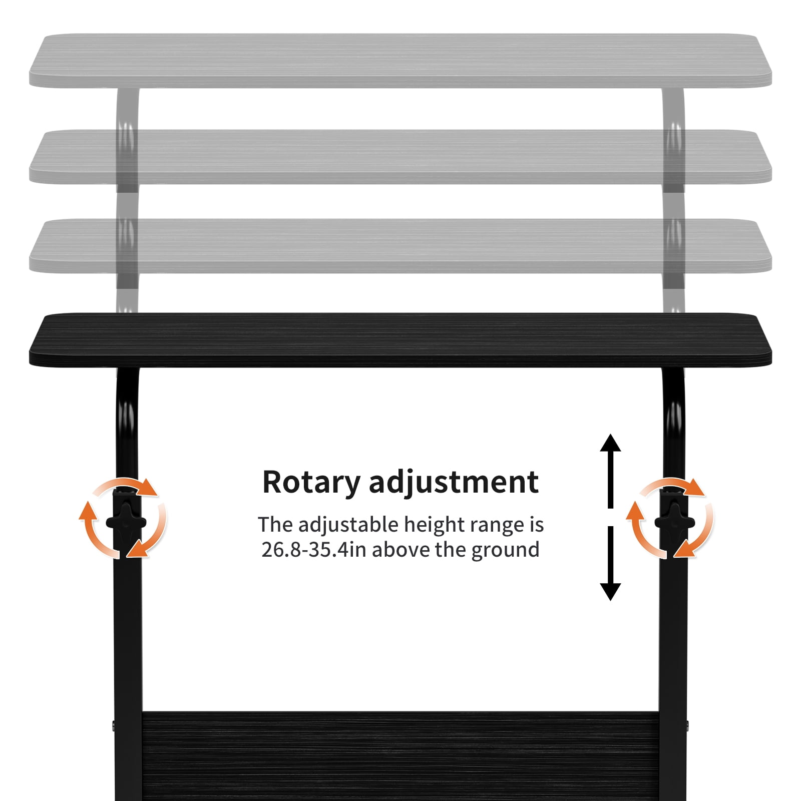 Qiushi Portable Couch Side Table Adjustable Tray Table on Wheels for Home, Office Black