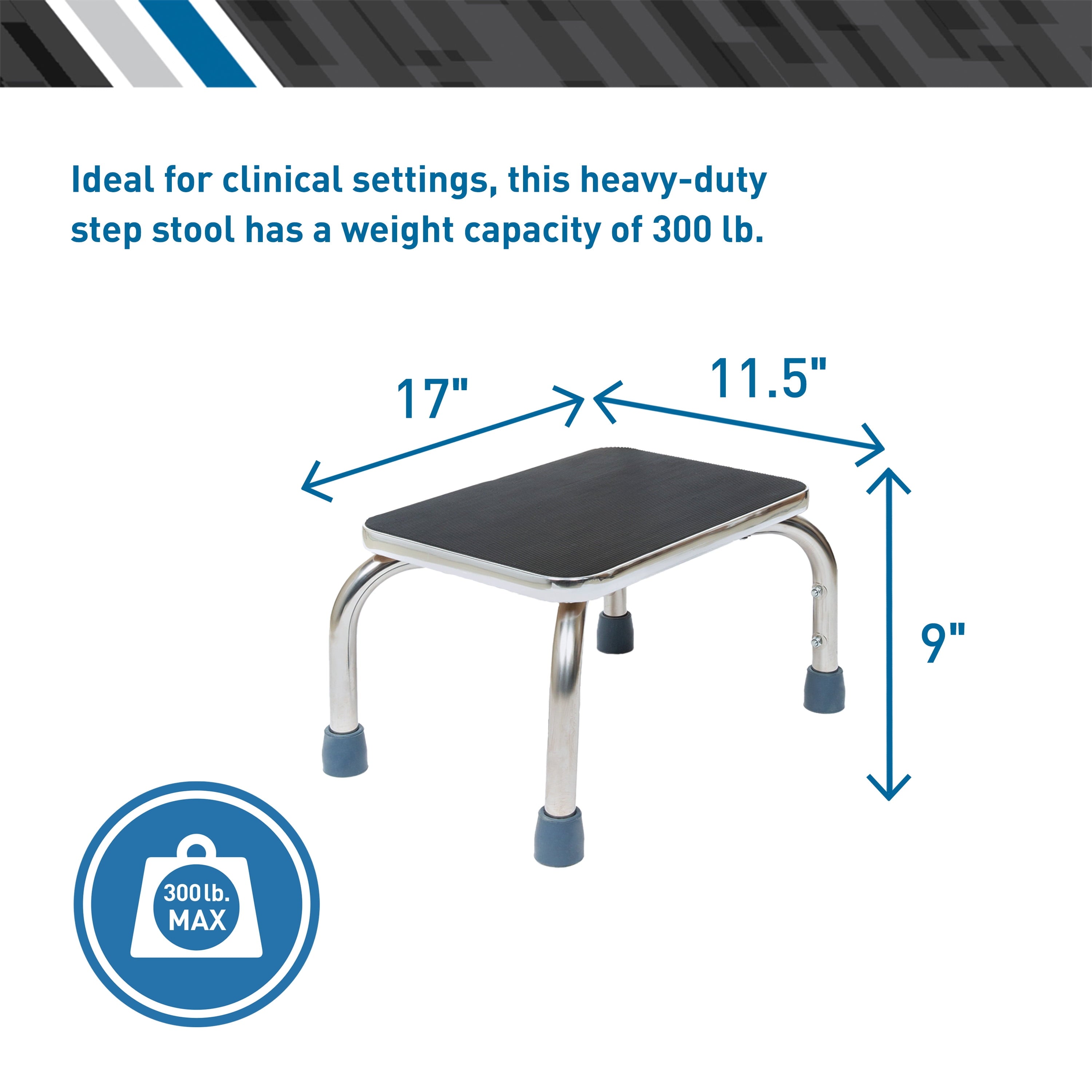 BodyMed Heavy-Duty Foot Step Stool with Non-Slip Rubber Platform for Seniors & Adults – Holds up to 300lbs, 9 ½ in. Step Up, 18”L  x 11.5”W x 9.5”H