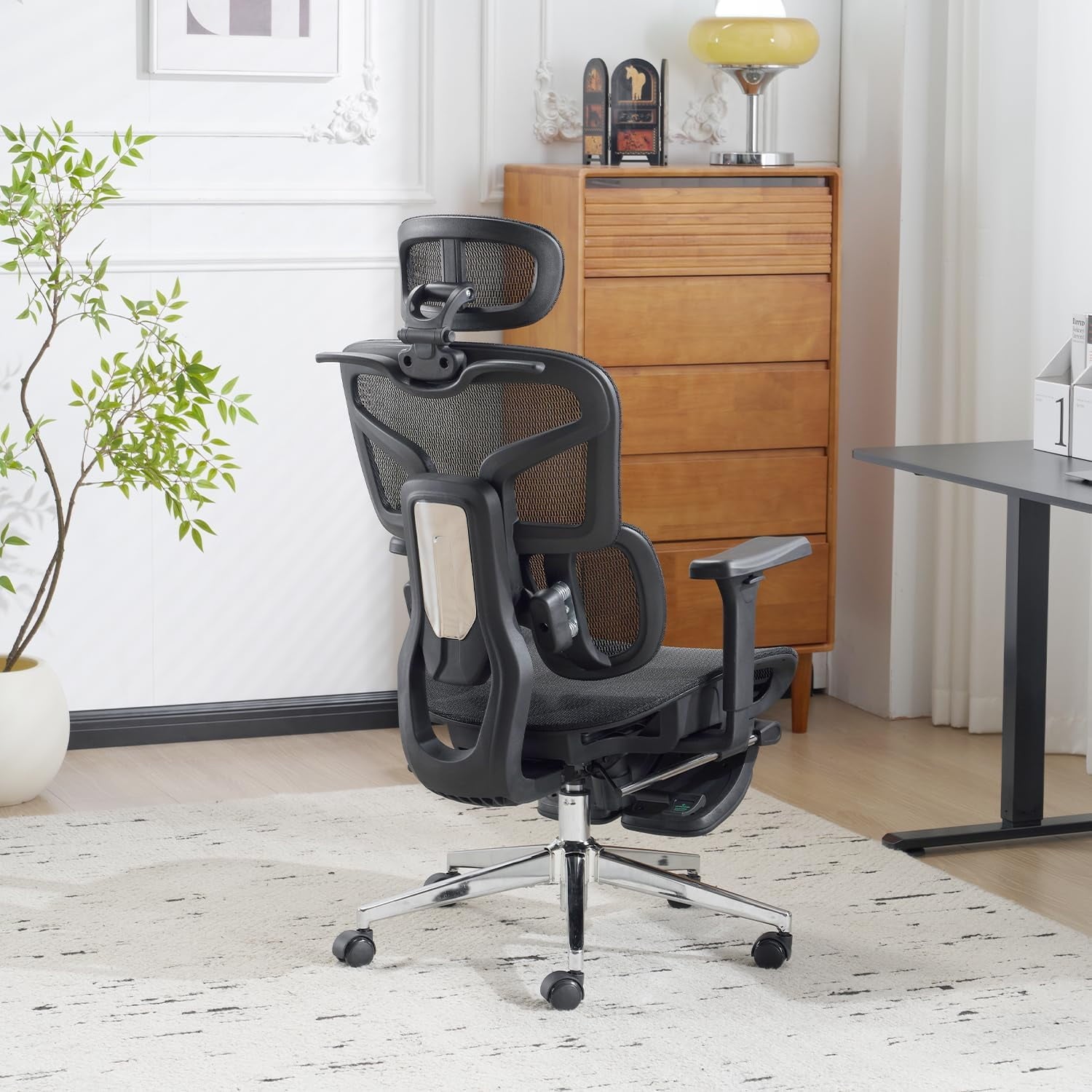 Ergonomic Mesh Office Chair with Armrests, Big and Tall Desk Chair with Lumbar Support, High Back Swivel Computer Chair for Home Office (Black Mesh Dual Support)
