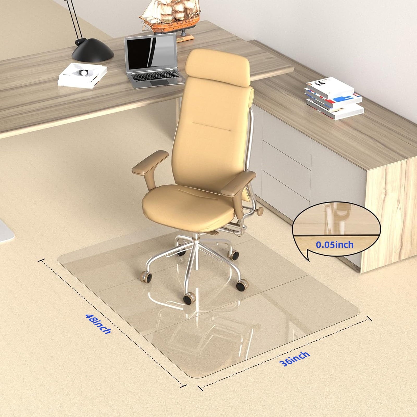 Kailwokk Office Mat,36" x 48" Rectangle Clear Chair Mat for Easy Glide,PVC Floor Mat for Office and Home Hardwood Floor
