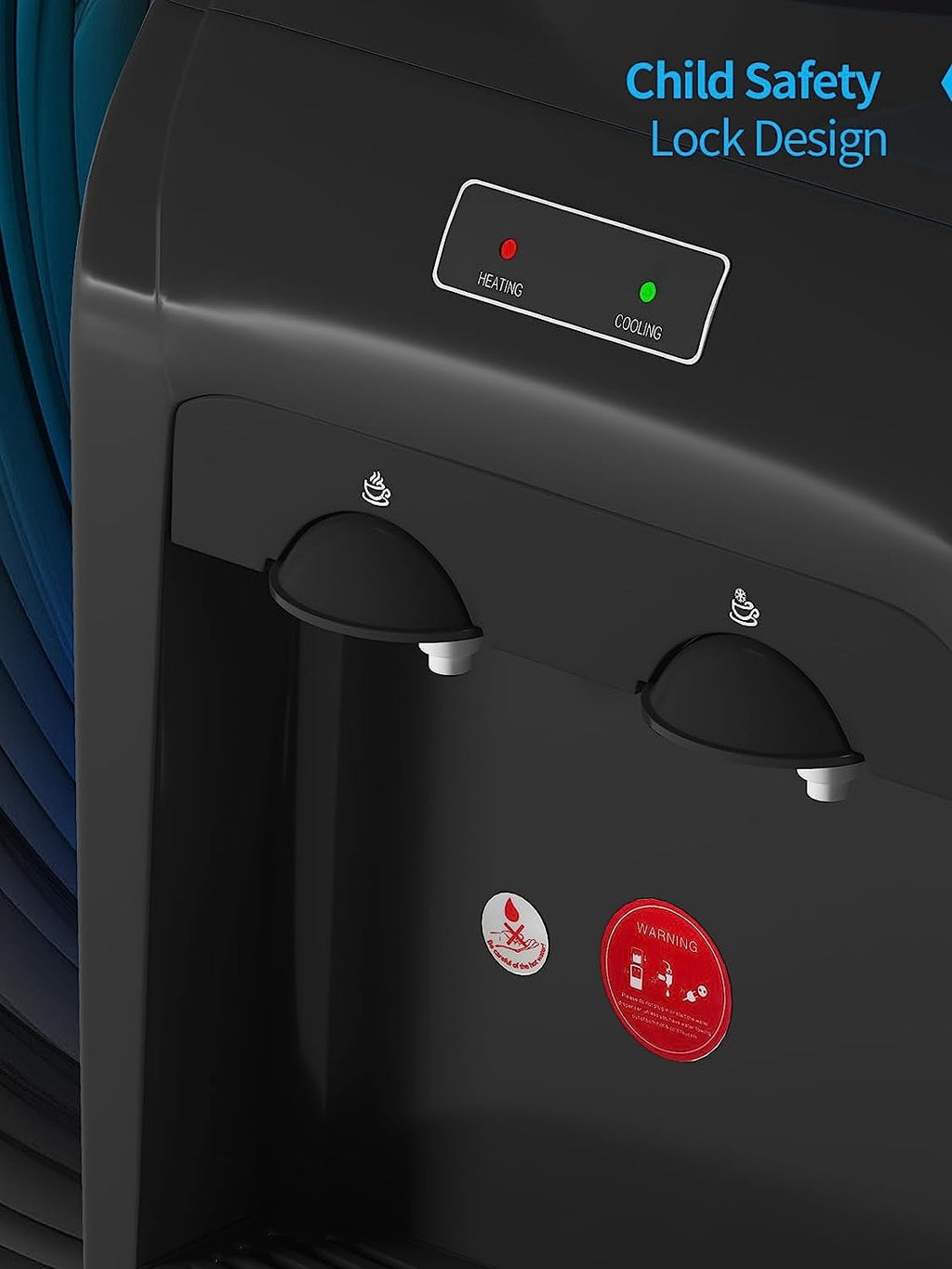 TABU Top Loading Water Cooler Dispenser, Hot & Cold Water, 38'' Countertop Water Cooler Dispenser, Holds 3 or 5 Gallon Bottle,Office Use,Black