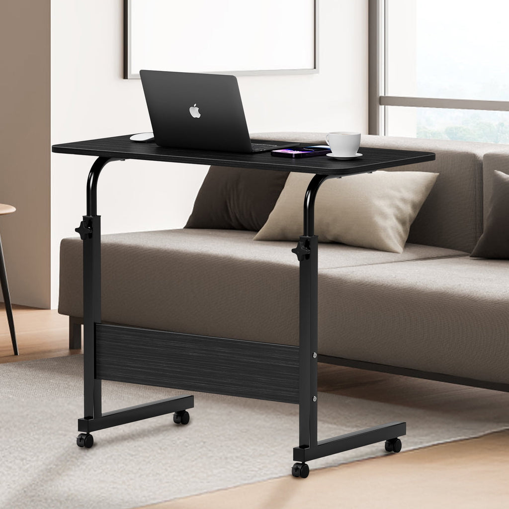 Qiushi Portable Couch Side Table Adjustable Tray Table on Wheels for Home, Office Black