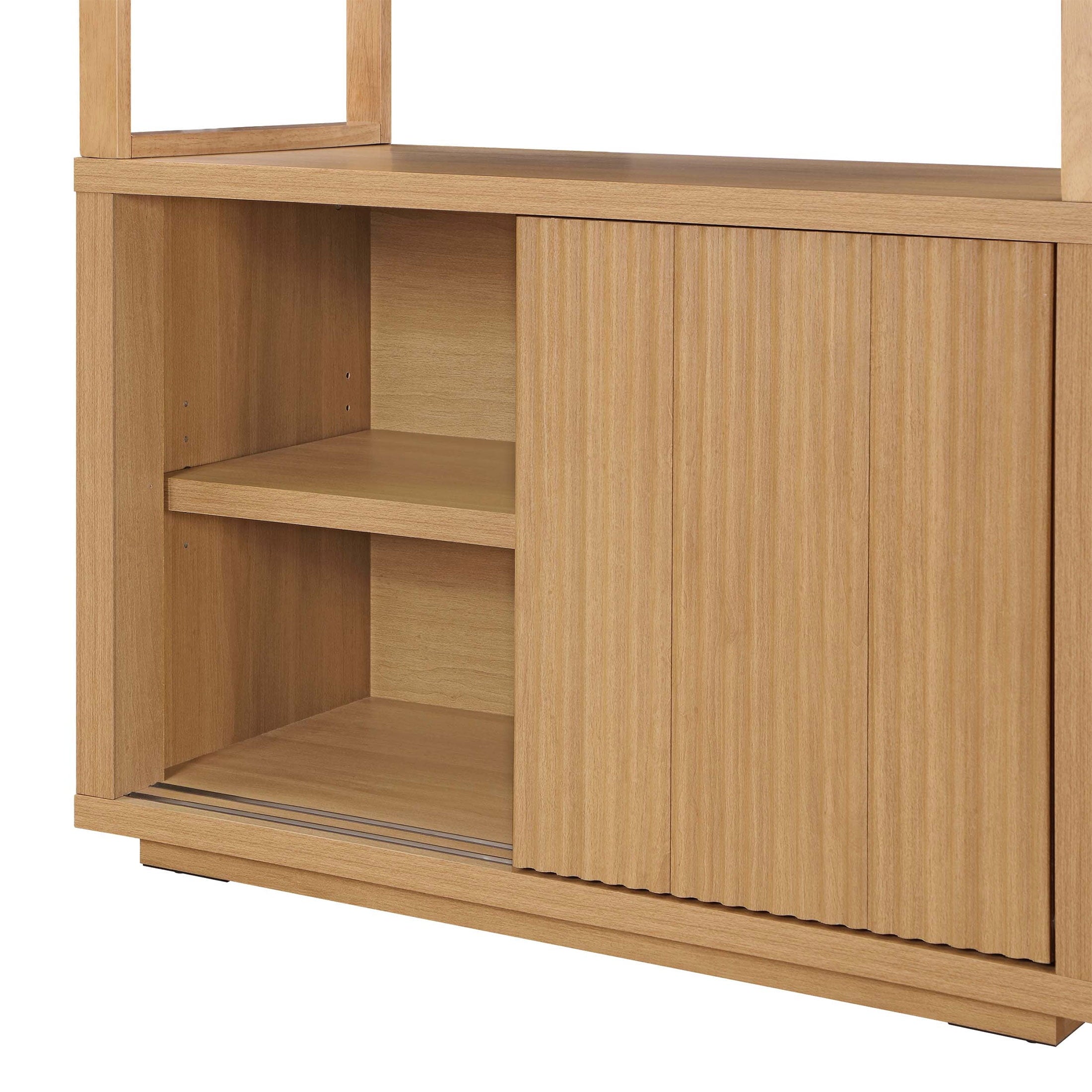Beautiful Fluted 3-Shelf Bookcase with Storage Cabinet by Drew Barrymore, Light Honey Wood Finish