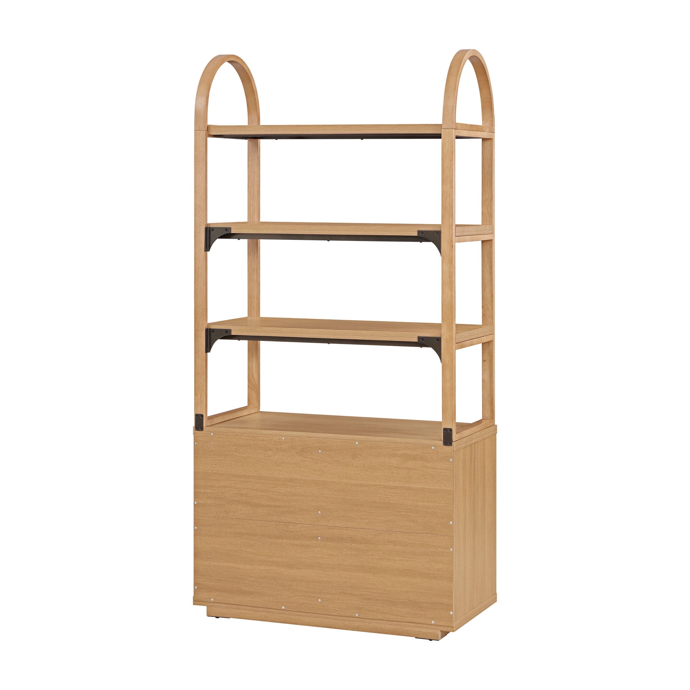 Beautiful Fluted 3-Shelf Bookcase with Storage Cabinet by Drew Barrymore, Light Honey Wood Finish