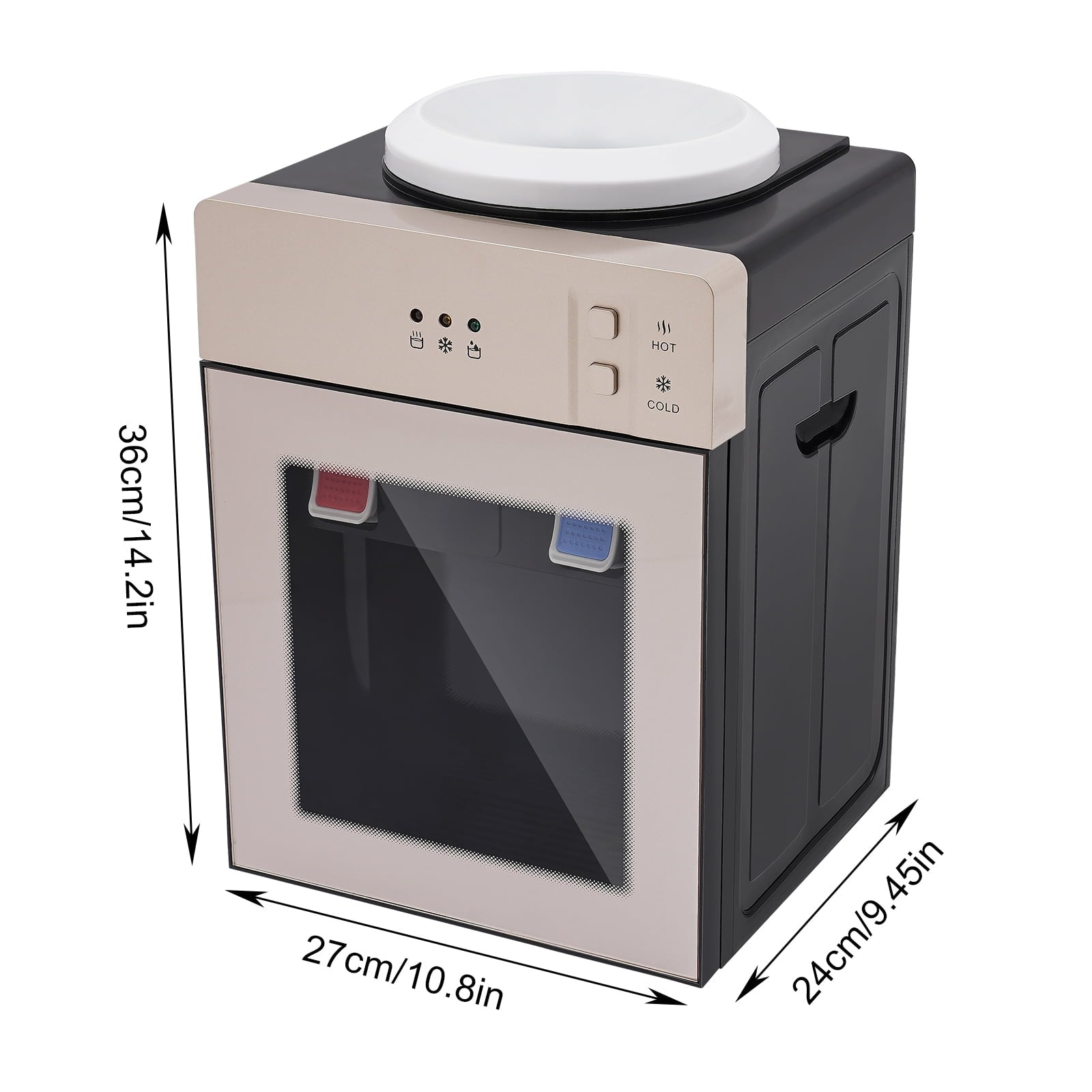 Peakora Countertop Hot and Cold Water Cooler Champagne Gold Desktop Electric Water Dispenser with 500w Heating Power 75w Cooling Power Top Loading Water Dispenser for Both Home and Commercial Places