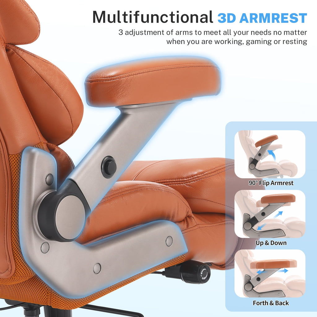 WOSDOM Big and Tall Office Chair 700lbs, Large High Back Executive Chair with Extra Wide Seat, Heavy Duty Rocking Computer Chair, 3D Flip Arms, Adjustable Lumbar Support, Brown