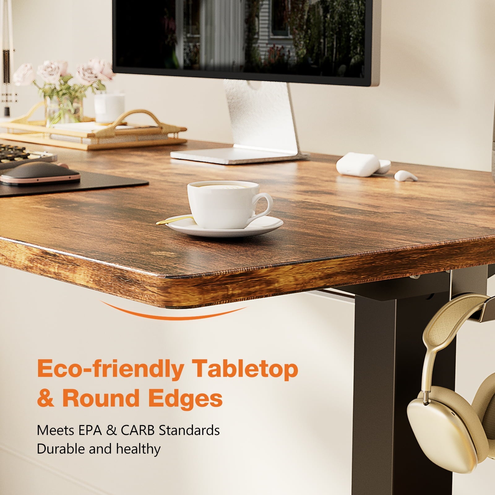 GIANNA Electric Adjustable Standing Desk - 40"x24" Sit-to-Stand Office Desk with 2 Hooks & Wire Hole