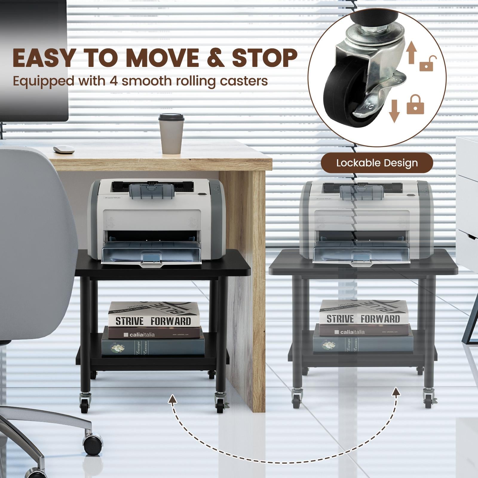 Giantex 2-Tier Printer Stand, Under Desk Rolling Printer Cart with 2 Storage Shelves, Mobile Machine Stand Storage Rack for Home Office
