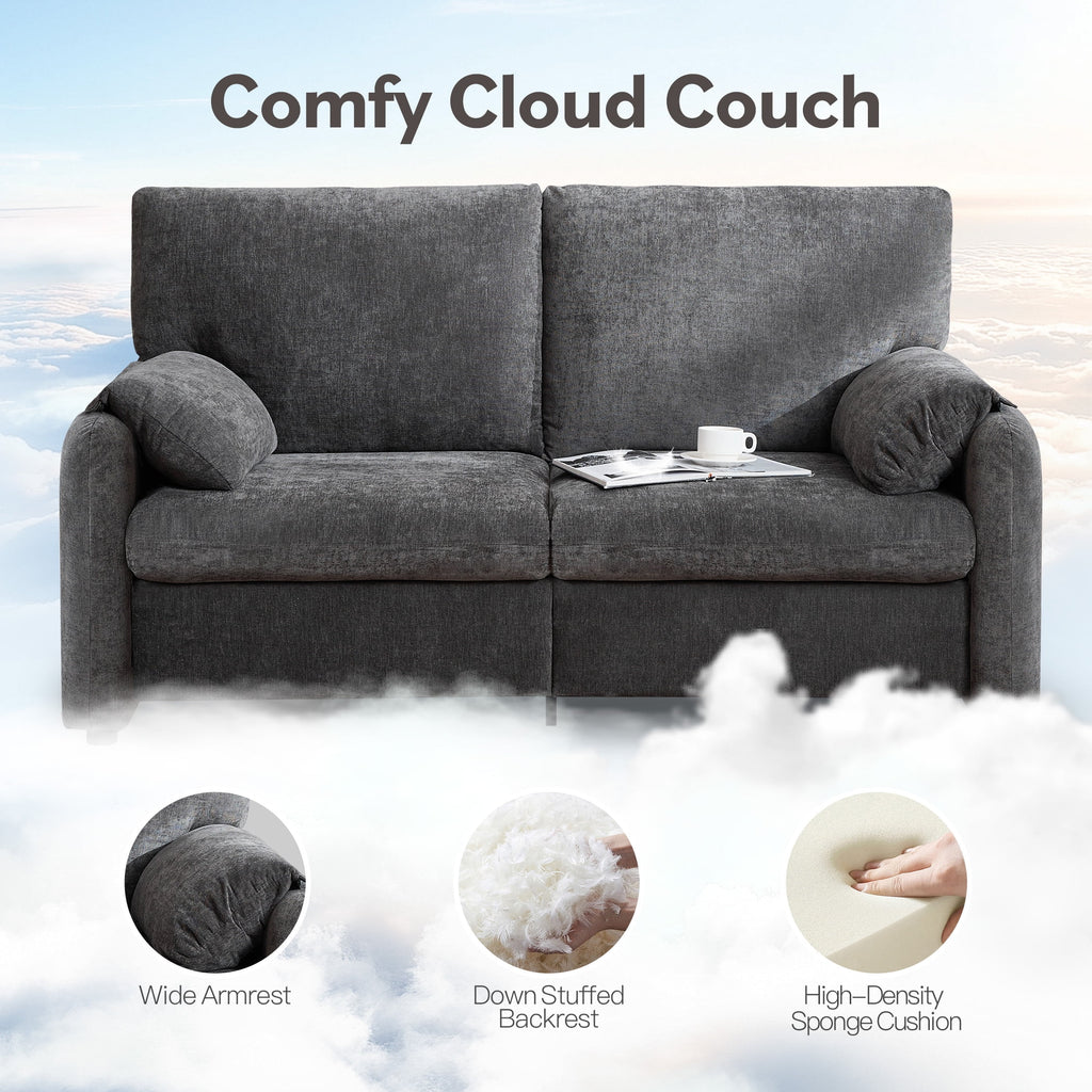 JONPONY 70"Chenille Loveseat, Cloud Couch with Soften Arms for Small Spaces , Neck Extra Deep Seats Sofas, Grey
