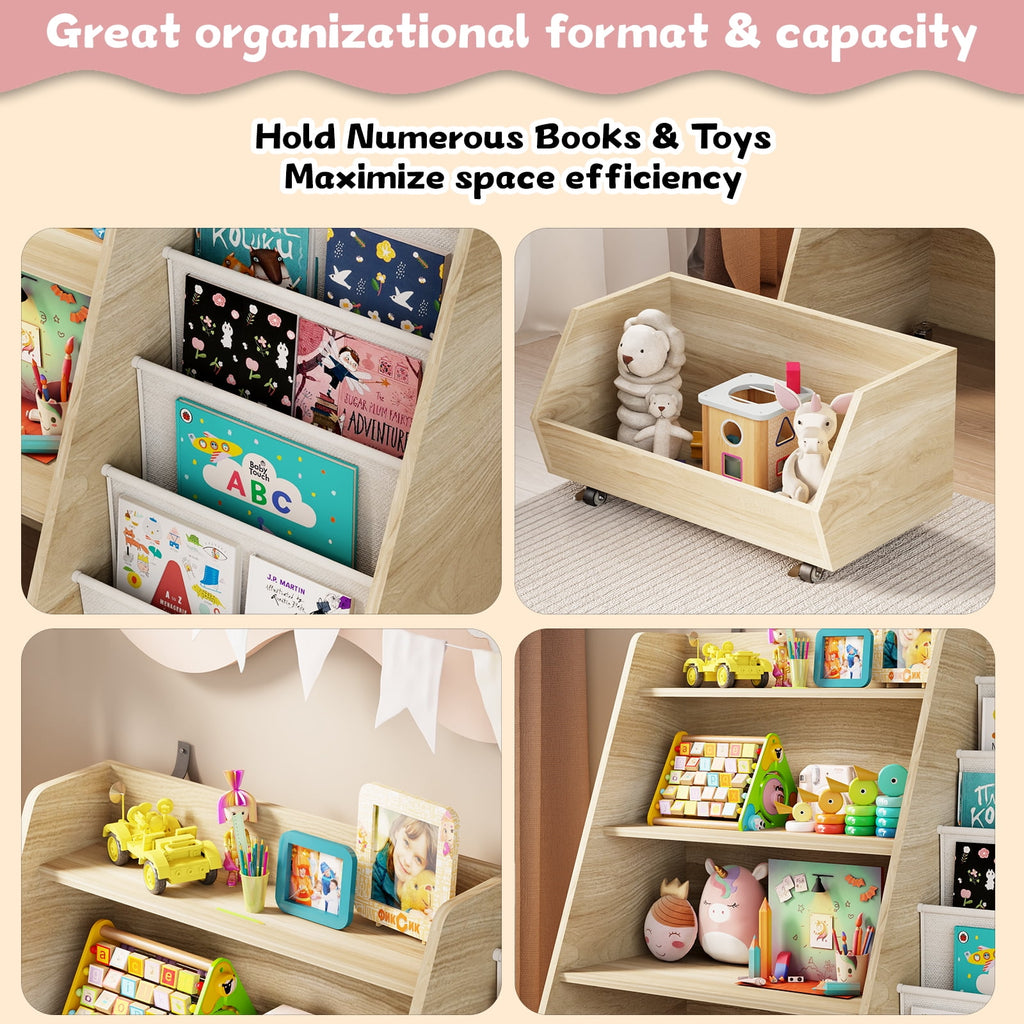 4-Tier Kids Bookshelf and Toy Storage, Book Shelf for Kids Rooms, Wooden bookcase for Toddler Children Baby in Nursery Playroom Living Room - Idea Gifts for Boys and Girls (Oak)