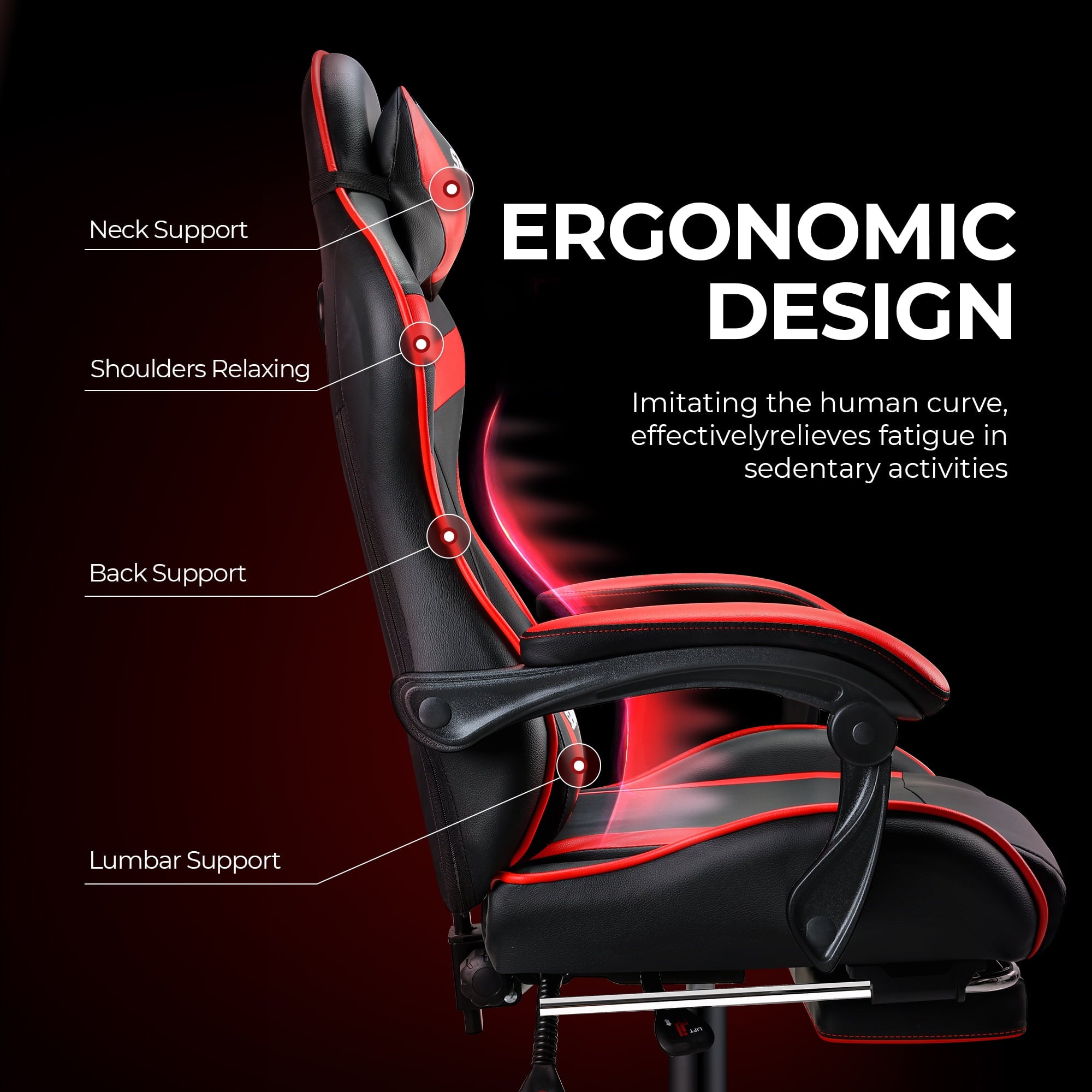 Gaming Chair, Seenda Video Game Chair with Footrest and Lumbar Support, Ergonomic Computer Chair Height Adjustable with Swivel Seat and Headrest, Red