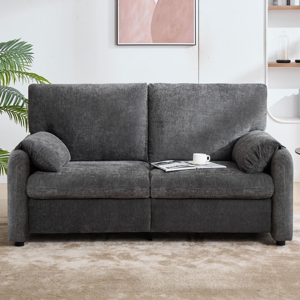 JONPONY 70"Chenille Loveseat, Cloud Couch with Soften Arms for Small Spaces , Neck Extra Deep Seats Sofas, Grey